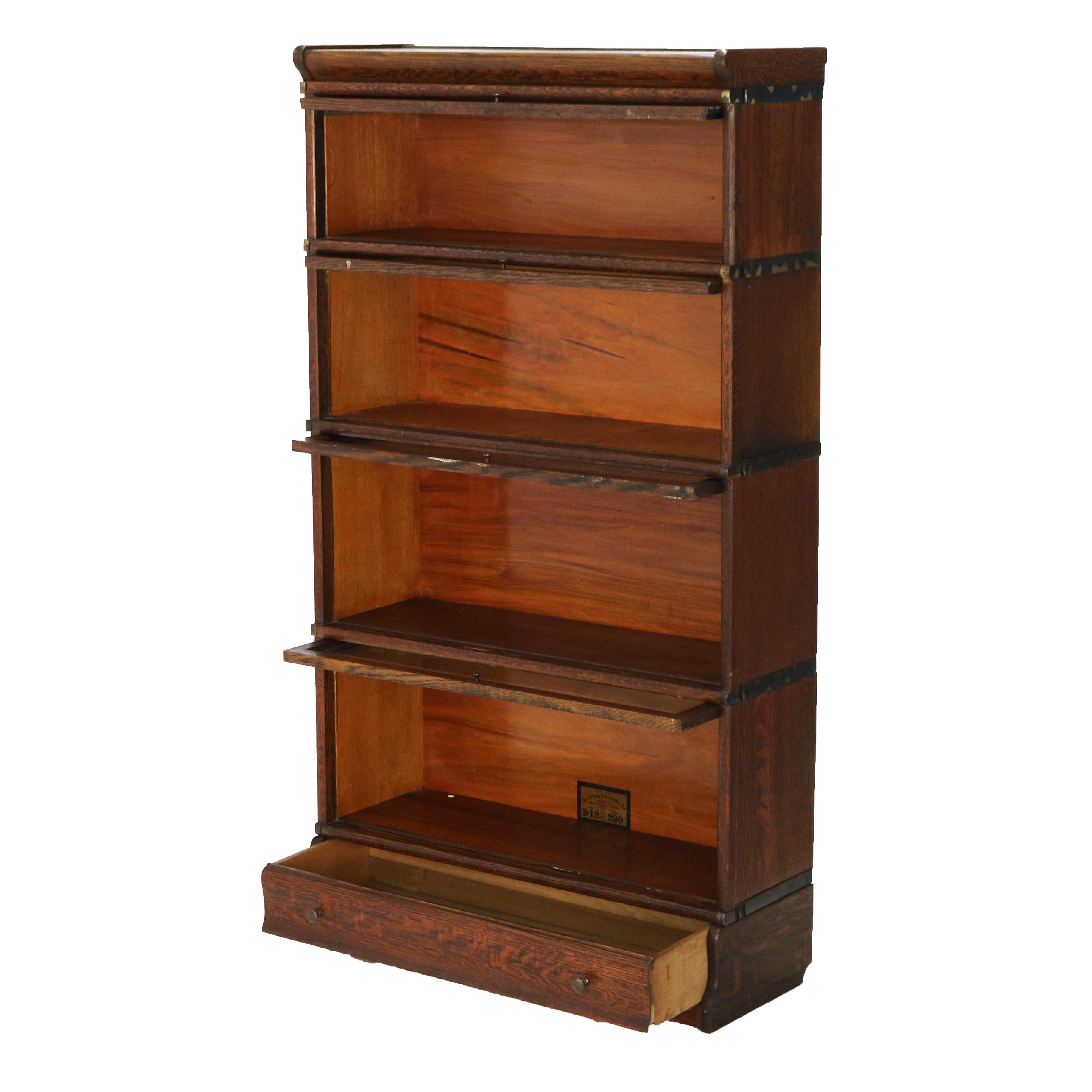 Antique Globe Wernicke Arts & Crafts Oak Four Stack Barrister Bookcase c1910 1