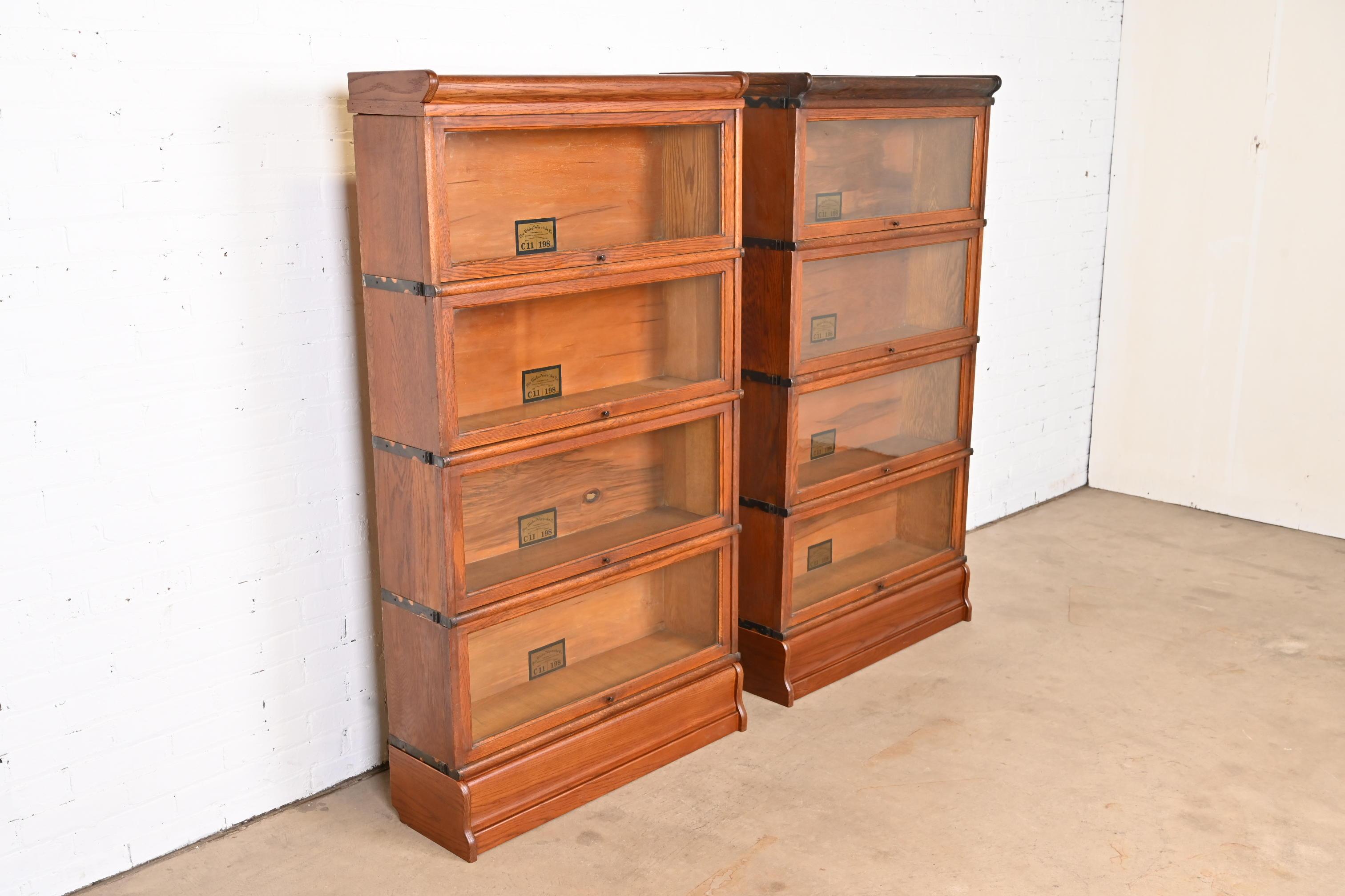 20th Century Antique Globe Wernicke Arts & Crafts Oak Four-Stack Barrister Bookcases, Pair