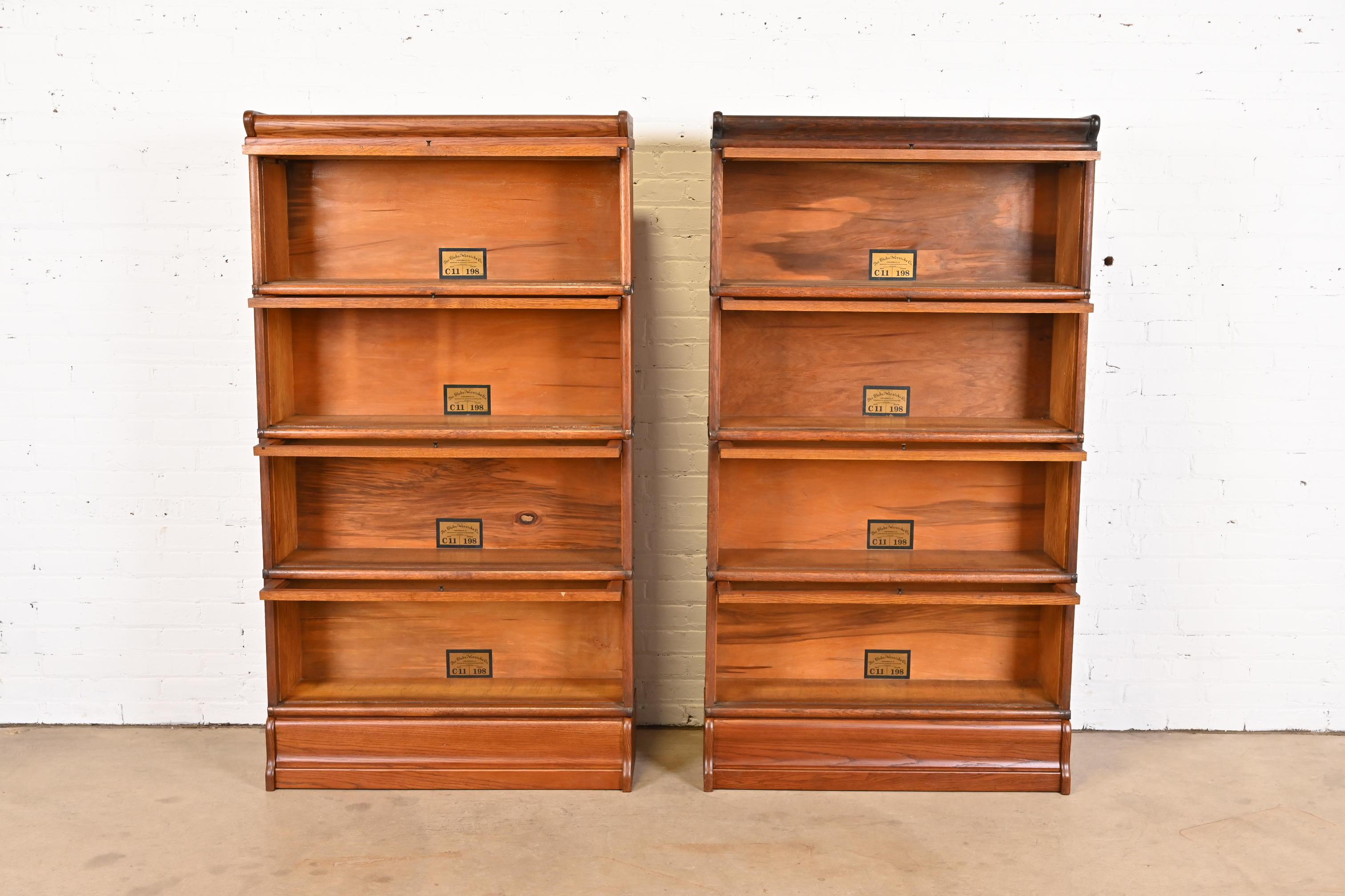 Antique Globe Wernicke Arts & Crafts Oak Four-Stack Barrister Bookcases, Pair 1