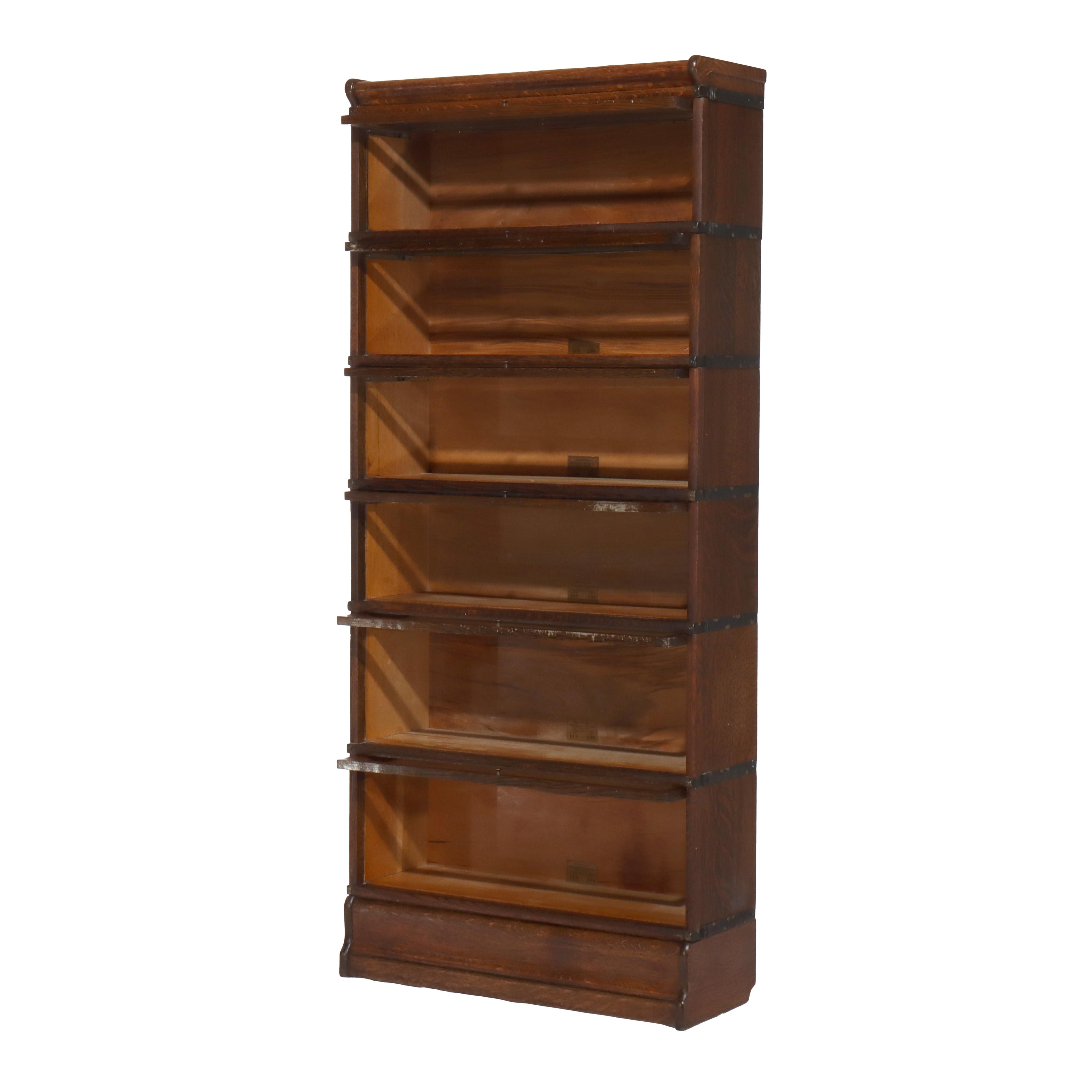 Antique Globe Wernicke Arts & Crafts Oak Six Stack Barrister Bookcase Signed C1920
Measures - 77