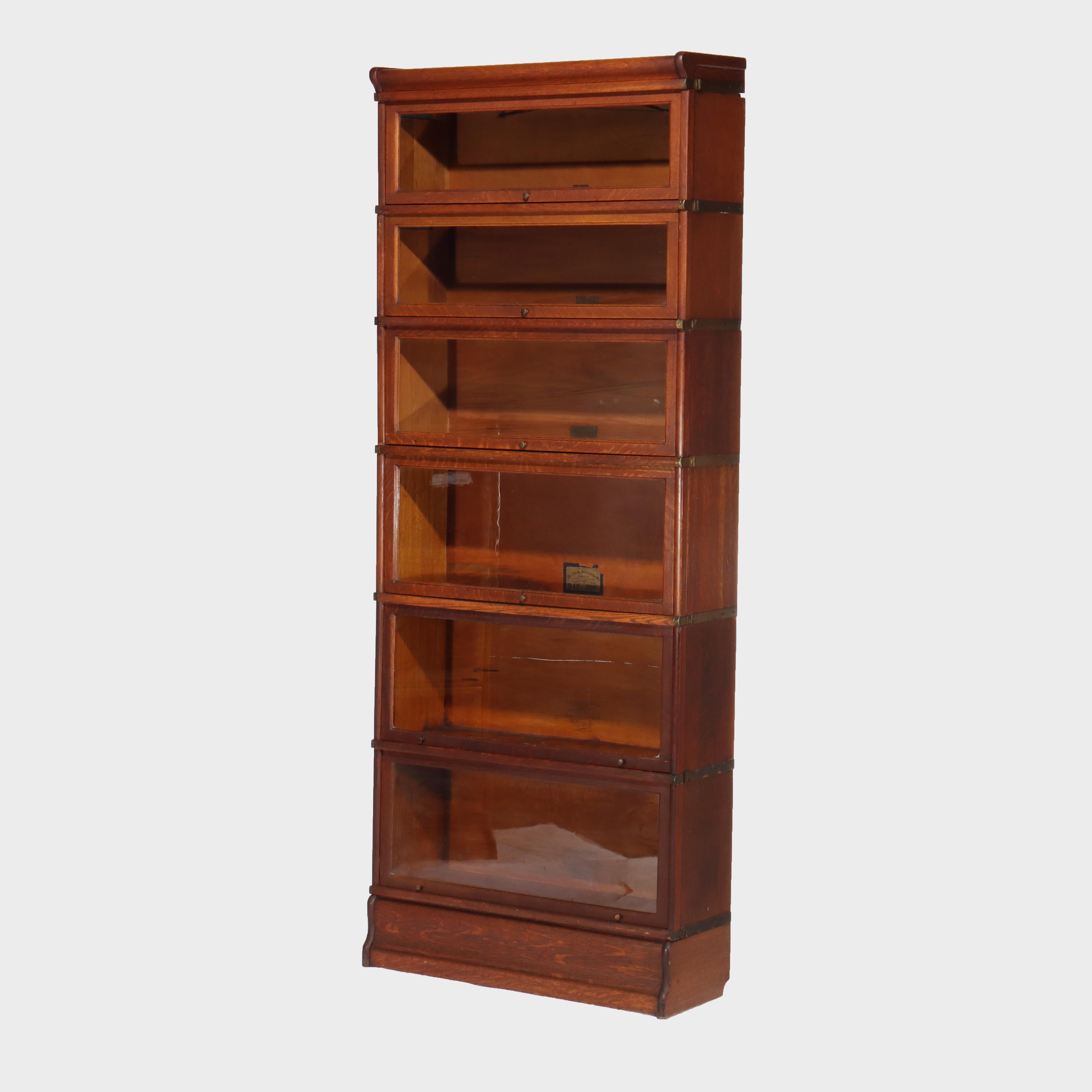 Arts and Crafts Antique Globe Wernicke Arts & Crafts Oak Six Stack Barrister Bookcase C1920 in vendita