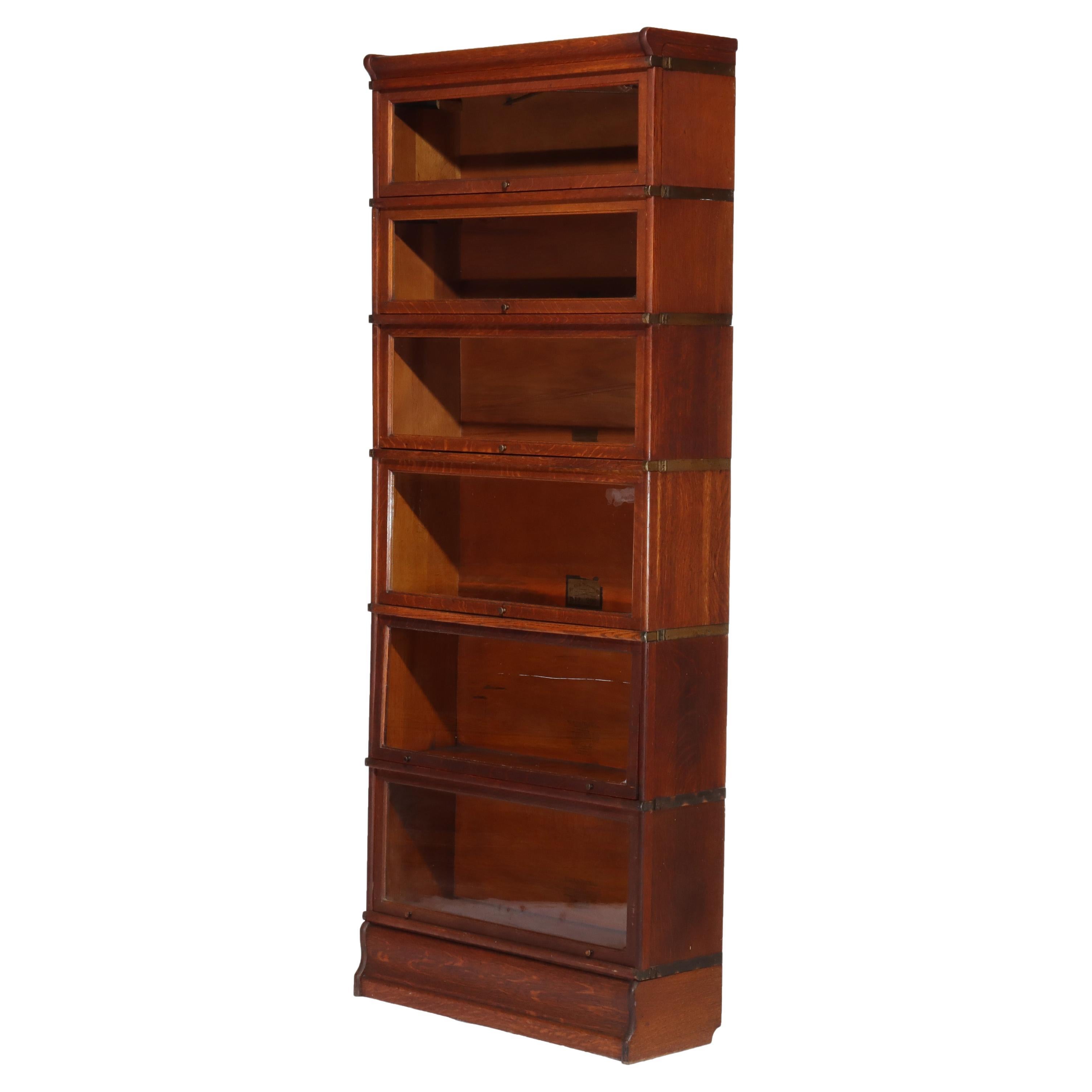 Antique Globe Wernicke Arts & Crafts Oak Six Stack Barrister Bookcase C1920 in vendita