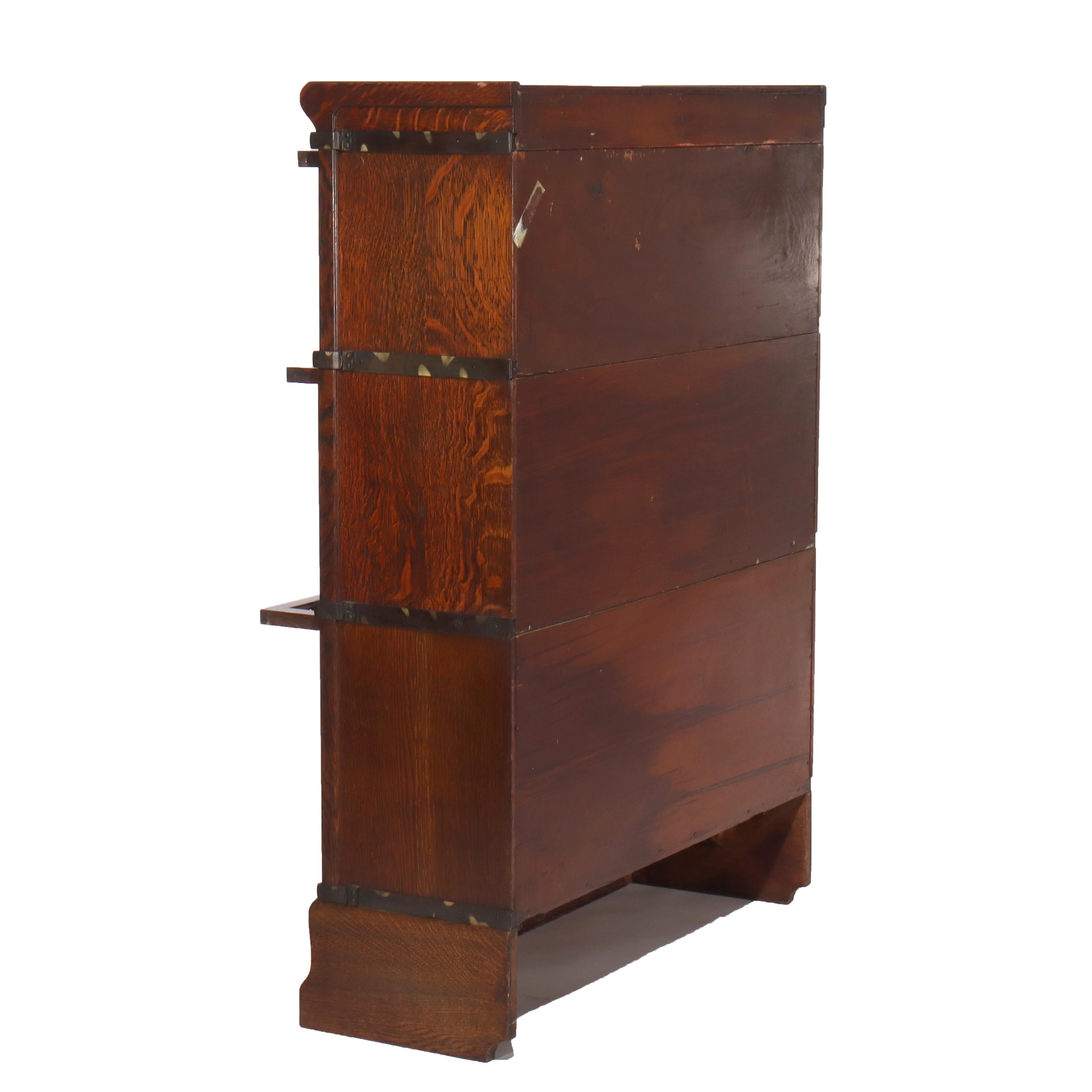 20th Century Antique Globe Wernicke Arts & Crafts Oak Three Stack Barrister Bookcase C1920 For Sale