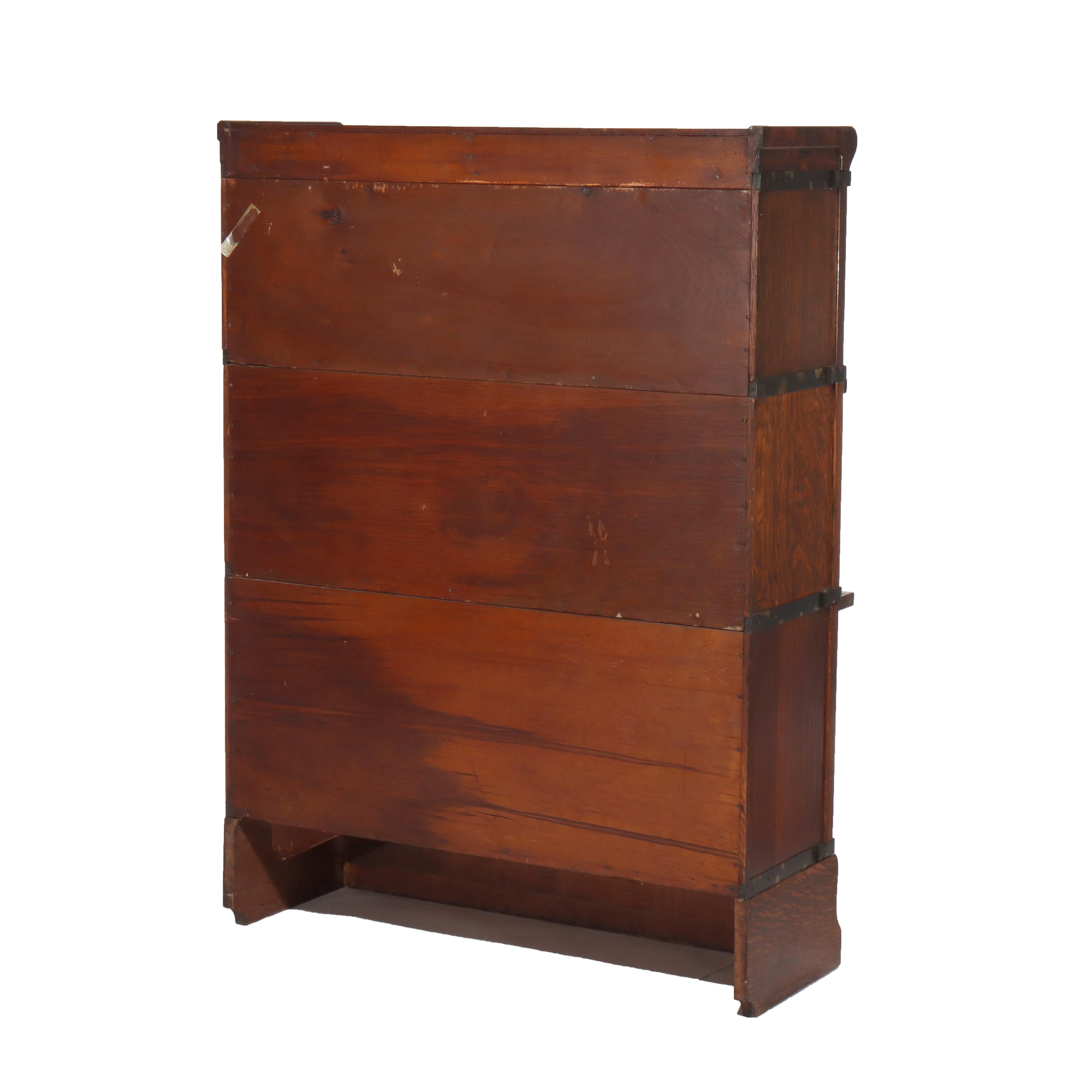 Antique Globe Wernicke Arts & Crafts Oak Three Stack Barrister Bookcase C1920 For Sale 1