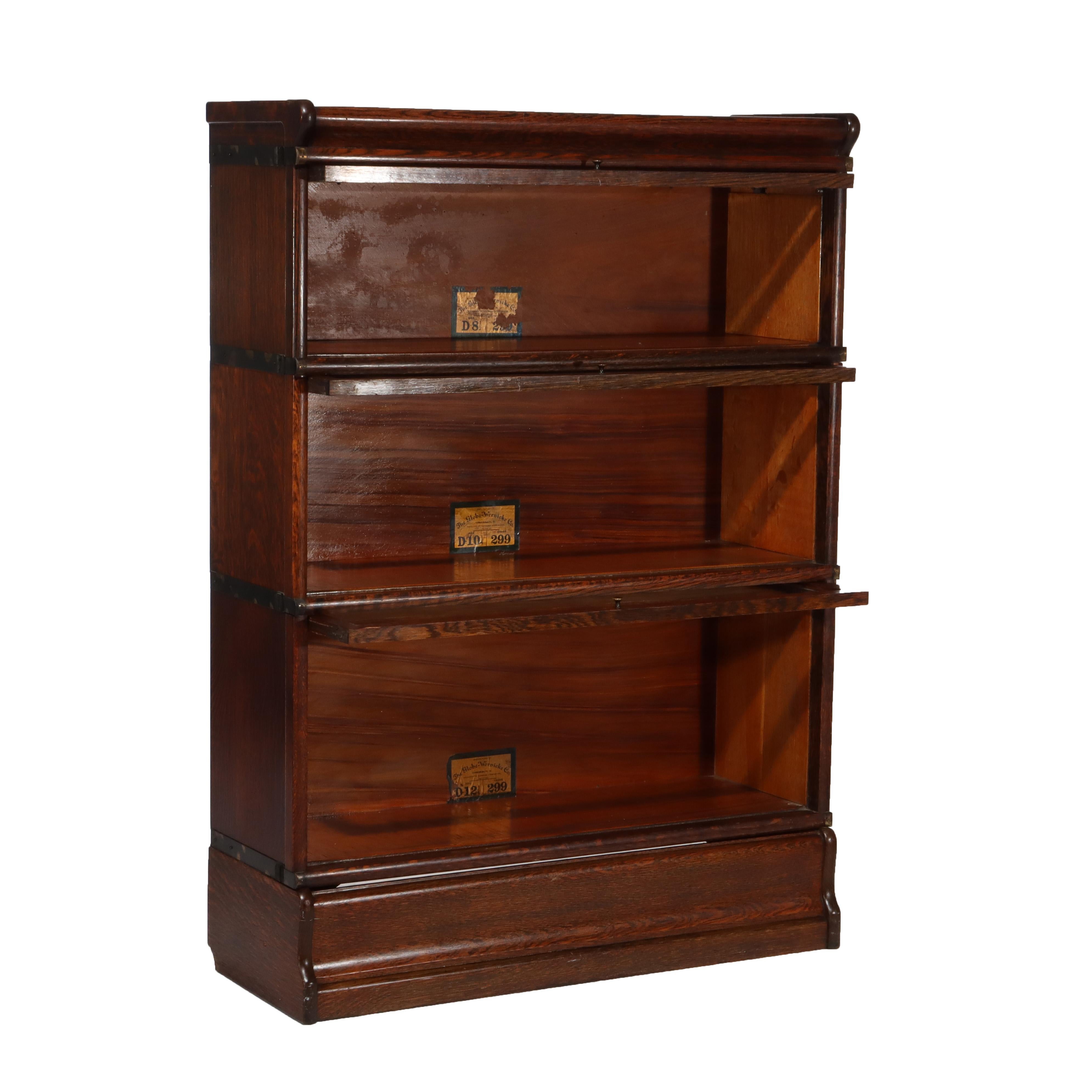 Antique Globe Wernicke Arts & Crafts Oak Three Stack Barrister Bookcase C1920 For Sale 4