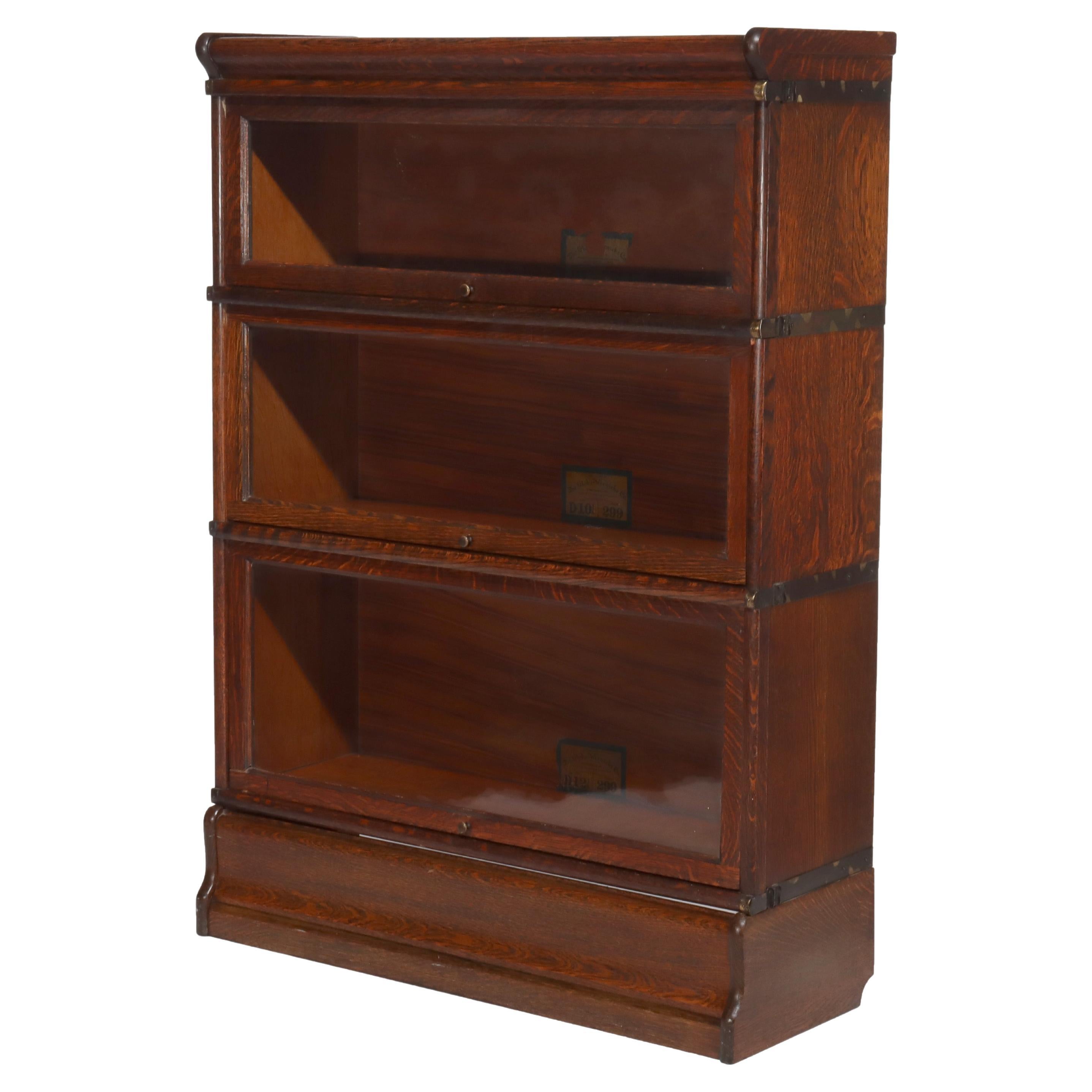 Antique Globe Wernicke Arts & Crafts Oak Three Stack Barrister Bookcase C1920