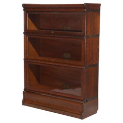 Antique Globe Wernicke Arts & Crafts Oak Three Stack Barrister Bookcase C1920
