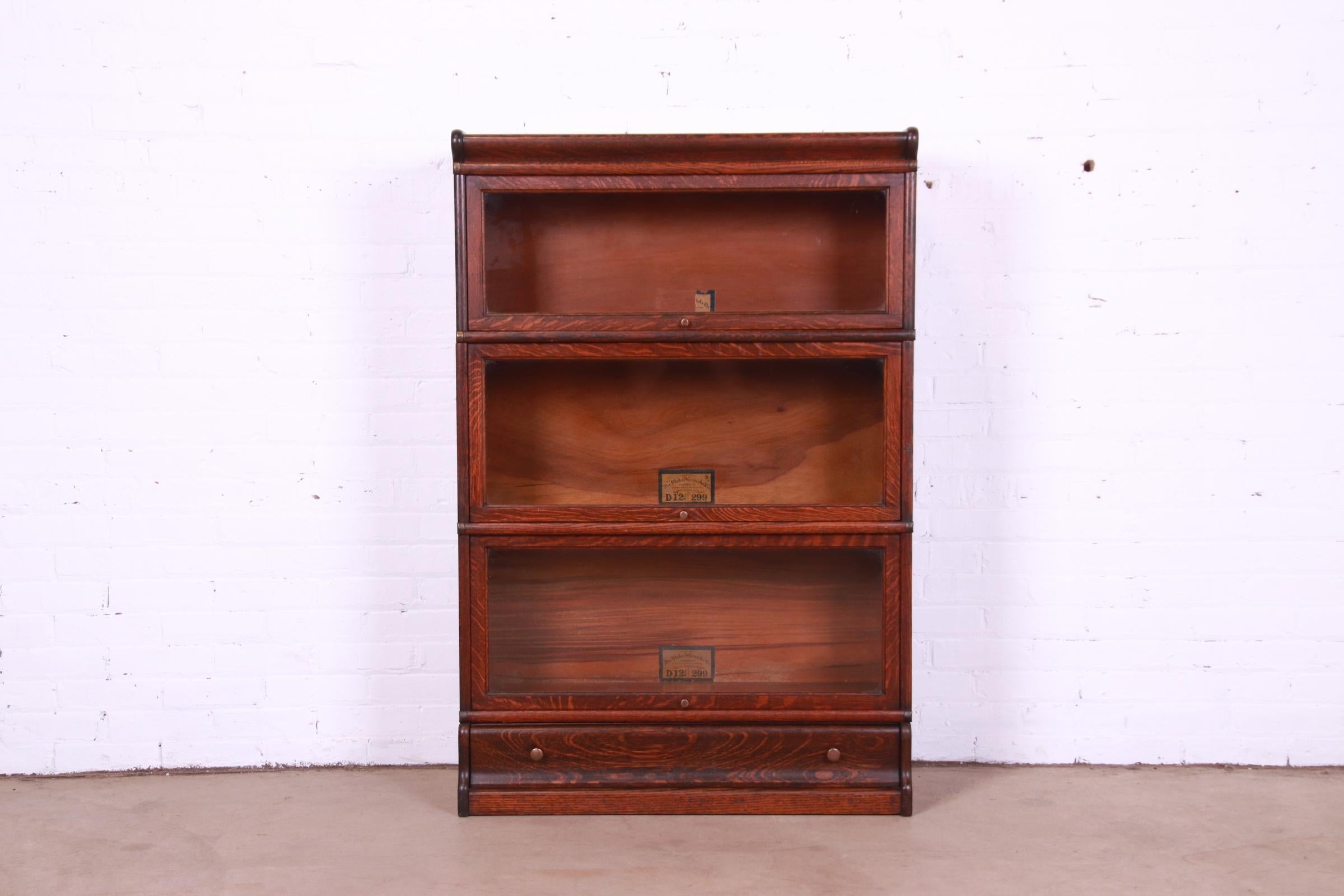 American Antique Globe Wernicke Arts & Crafts Oak Three-Stack Barrister Bookcase