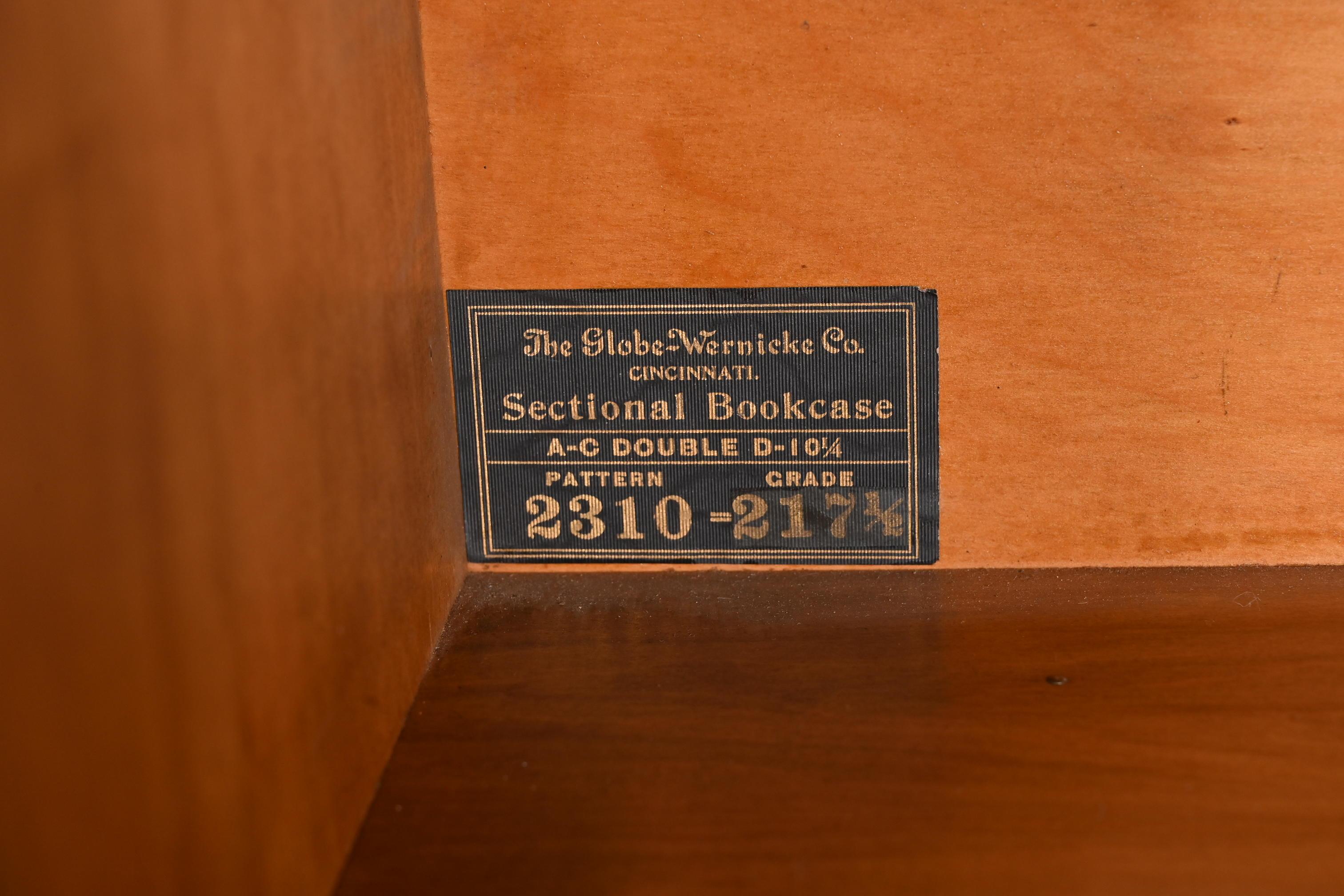 Glass Antique Globe Wernicke Arts & Crafts Oak Three-Stack Double Barrister Bookcase