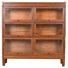 Antique Globe Wernicke Arts & Crafts Oak Three-Stack Double Barrister Bookcase