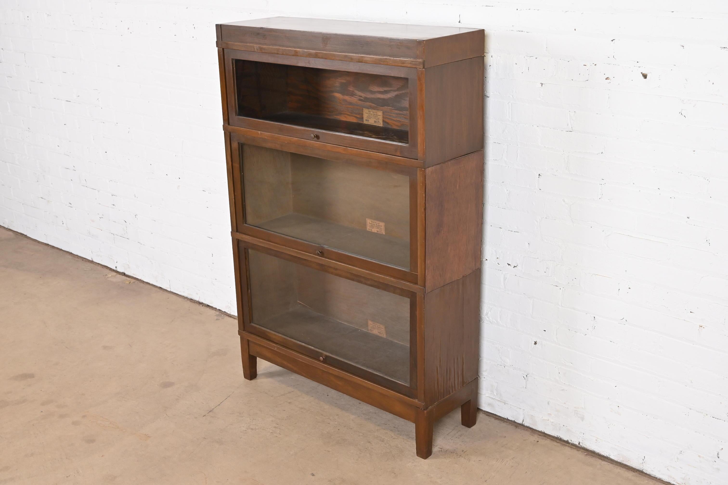 American Antique Globe Wernicke Arts & Crafts Walnut Three-Stack Barrister Bookcase