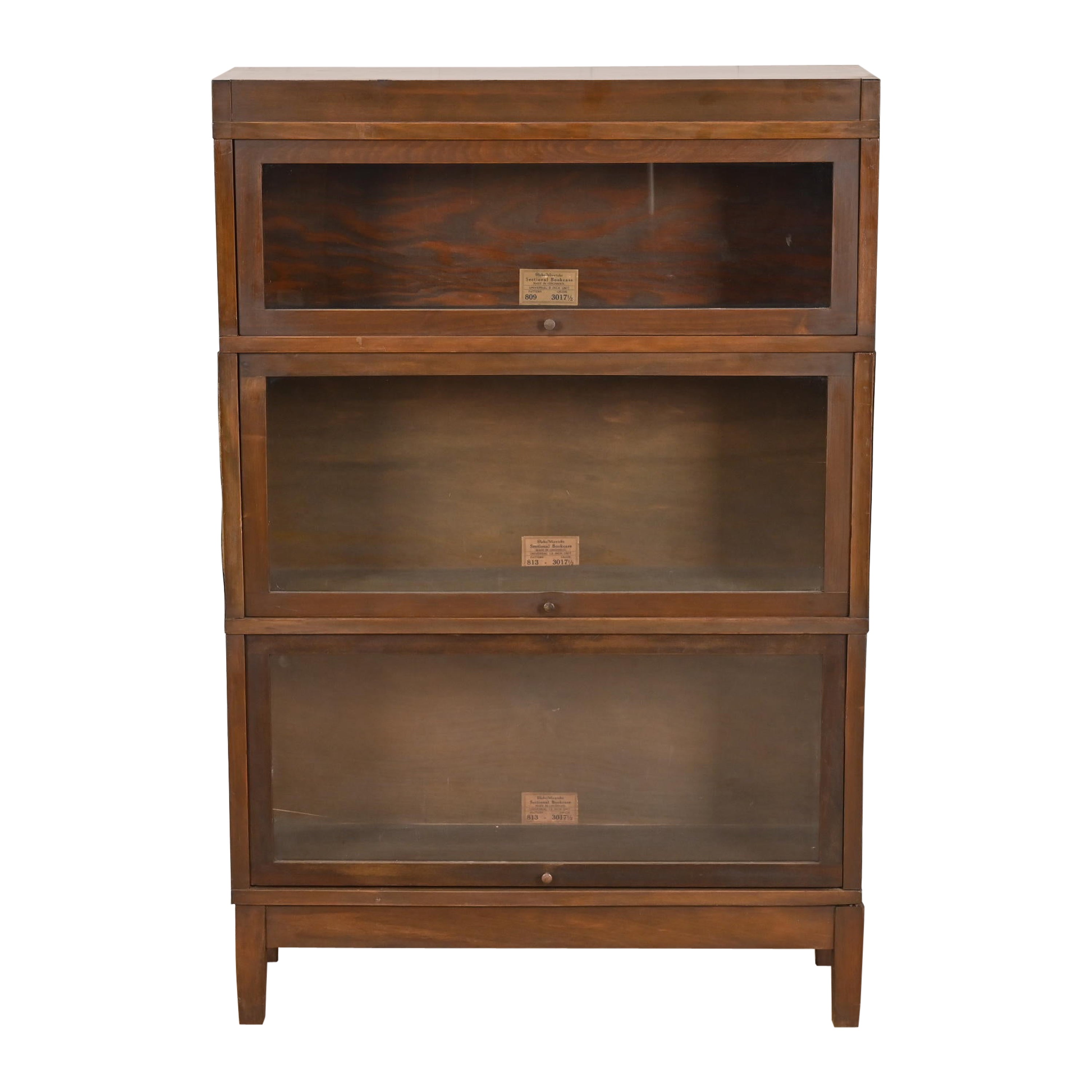 Antique Globe Wernicke Arts & Crafts Walnut Three-Stack Barrister Bookcase