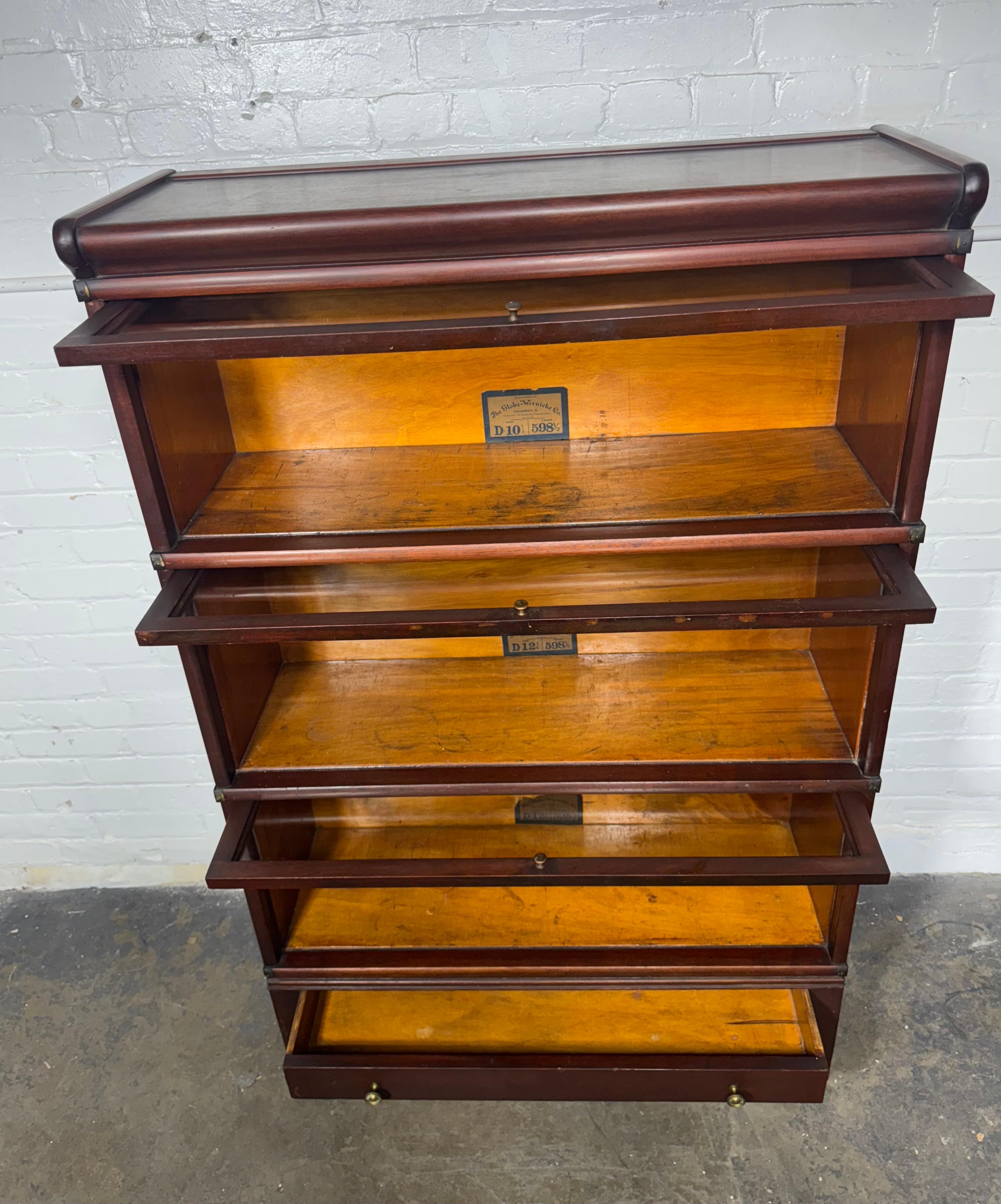 Brass Antique Globe Wernicke Bookcase In Mahogany Of 3 Elements and Drawer For Sale