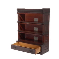 Antique Globe Wernicke Carved Mahogany Three Stack Barrister Bookcase C1920