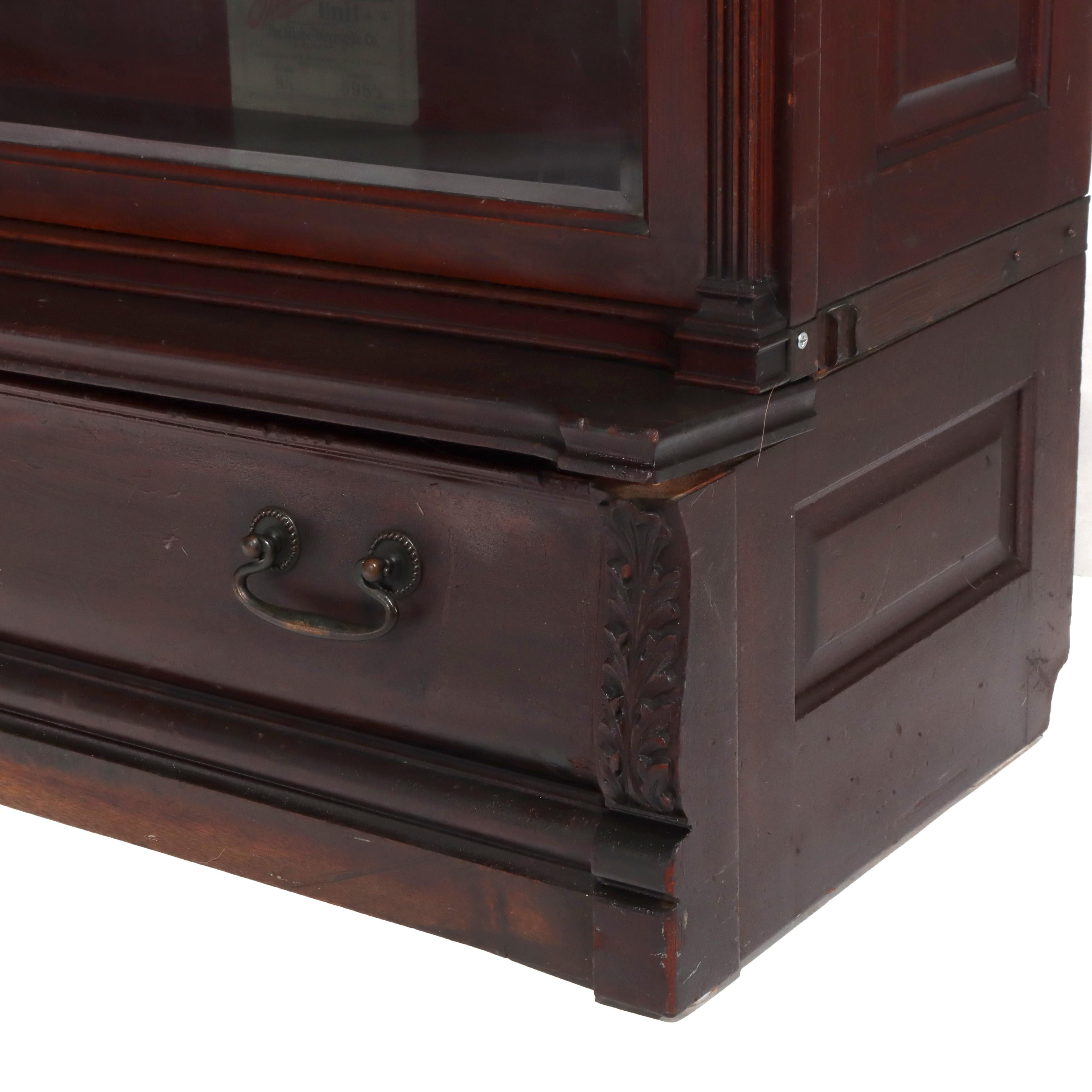 Antique Globe Wernicke Carved Mahogany Three Stack Barrister Bookcase C1920 For Sale 2