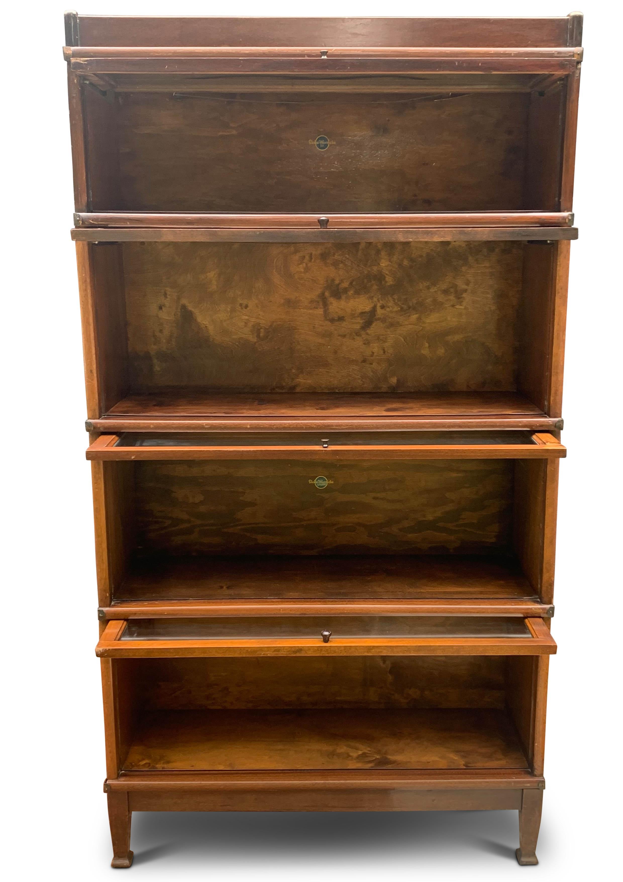 American Classical Antique Globe Wernicke Four Section Glazed Stacking Barrister's Bookcase For Sale
