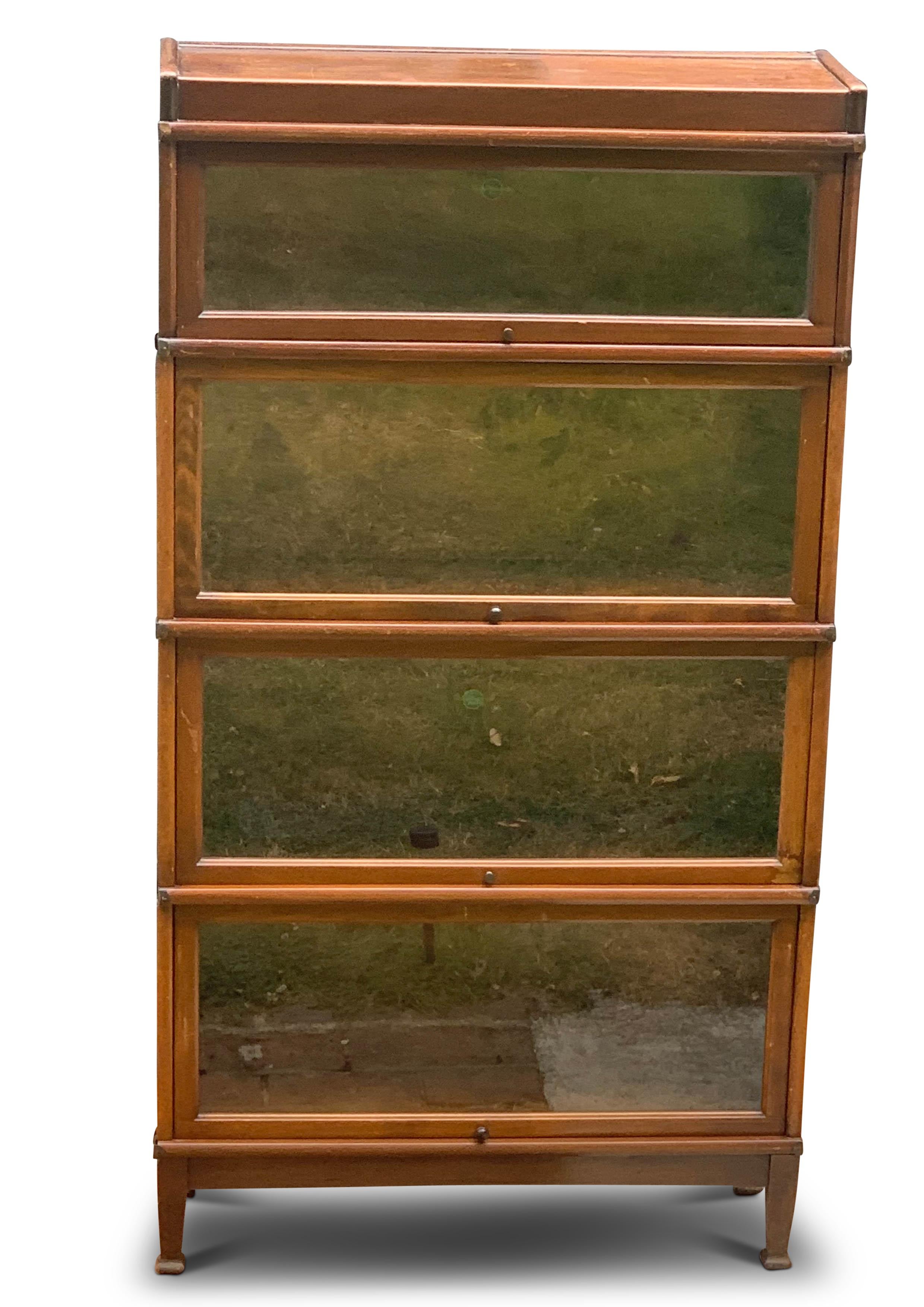 American Antique Globe Wernicke Four Section Glazed Stacking Barrister's Bookcase For Sale