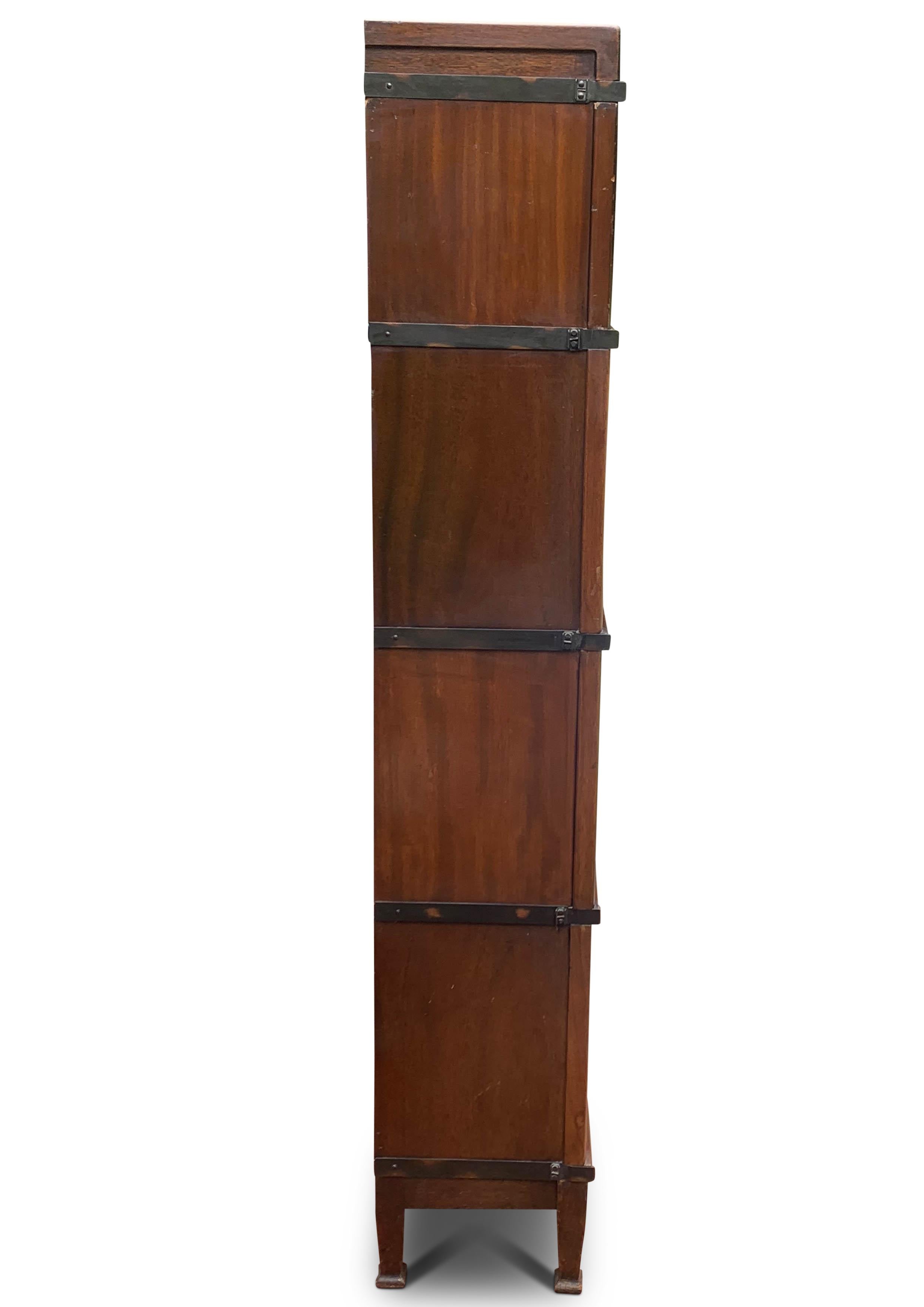 Brass Antique Globe Wernicke Four Section Glazed Stacking Barrister's Bookcase For Sale