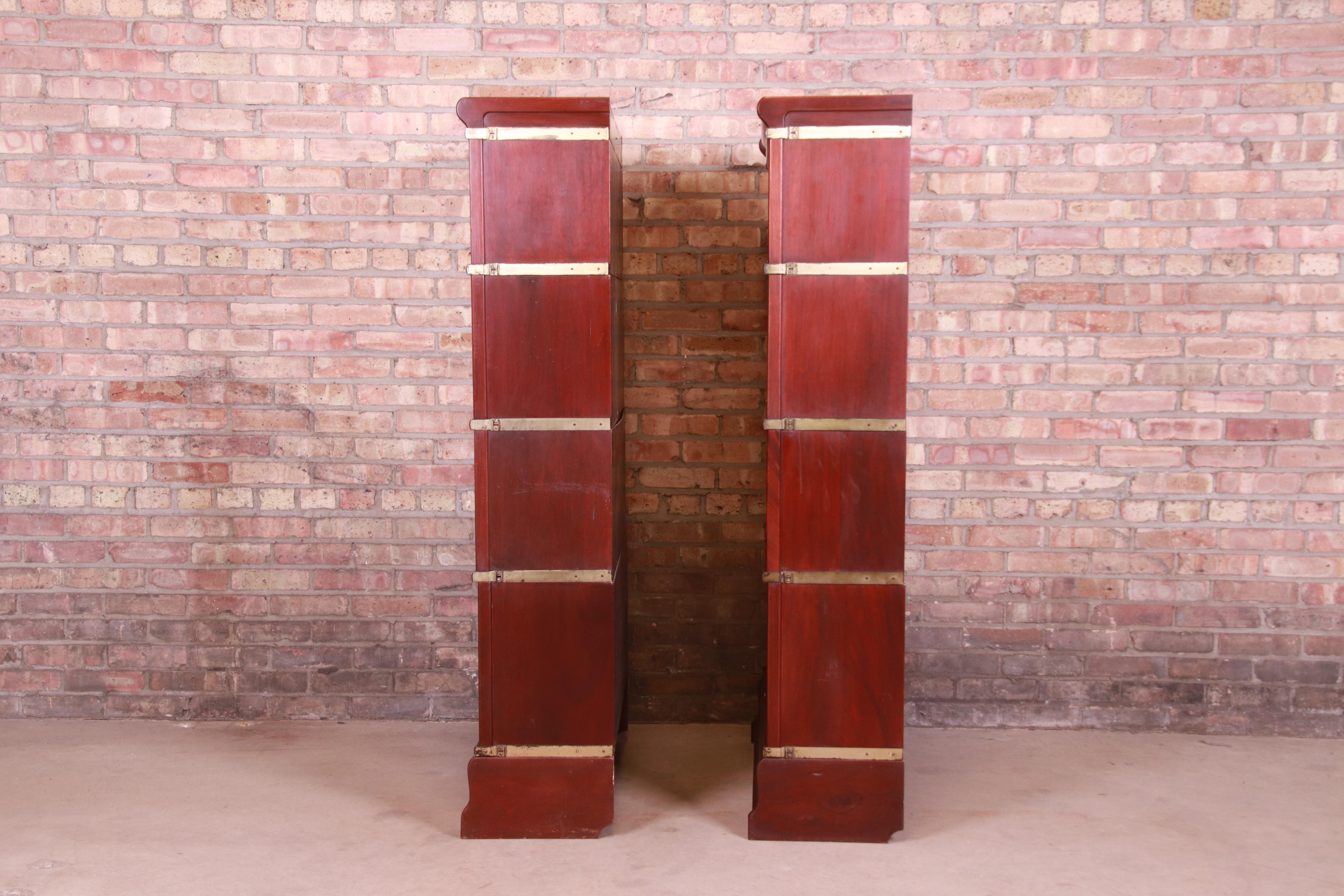 Antique Globe Wernicke Mahogany Barrister Bookcases with Leaded Glass Doors 3
