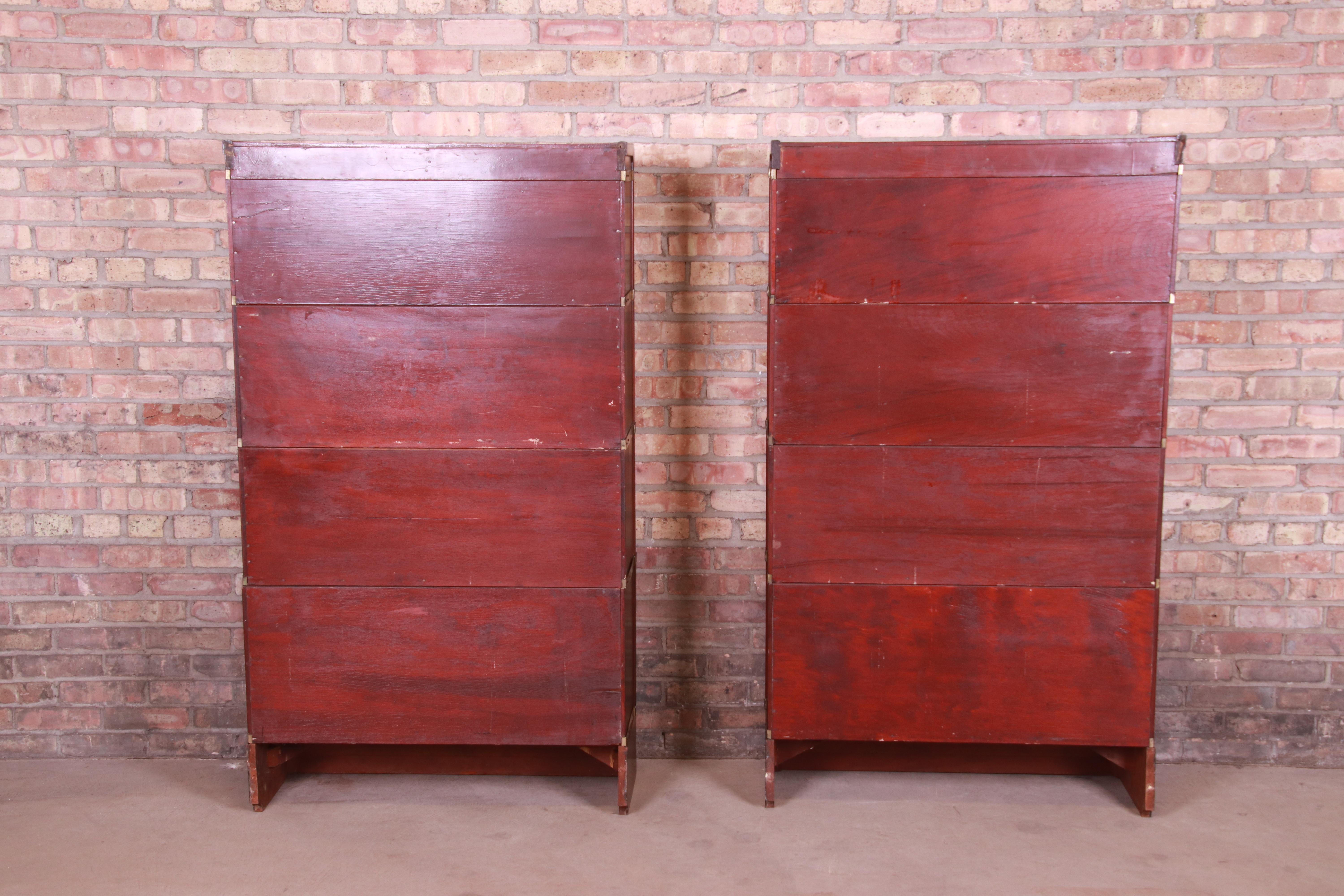 Antique Globe Wernicke Mahogany Barrister Bookcases with Leaded Glass Doors 5