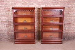 Antique Globe Wernicke Mahogany Barrister Bookcases with Leaded Glass Doors