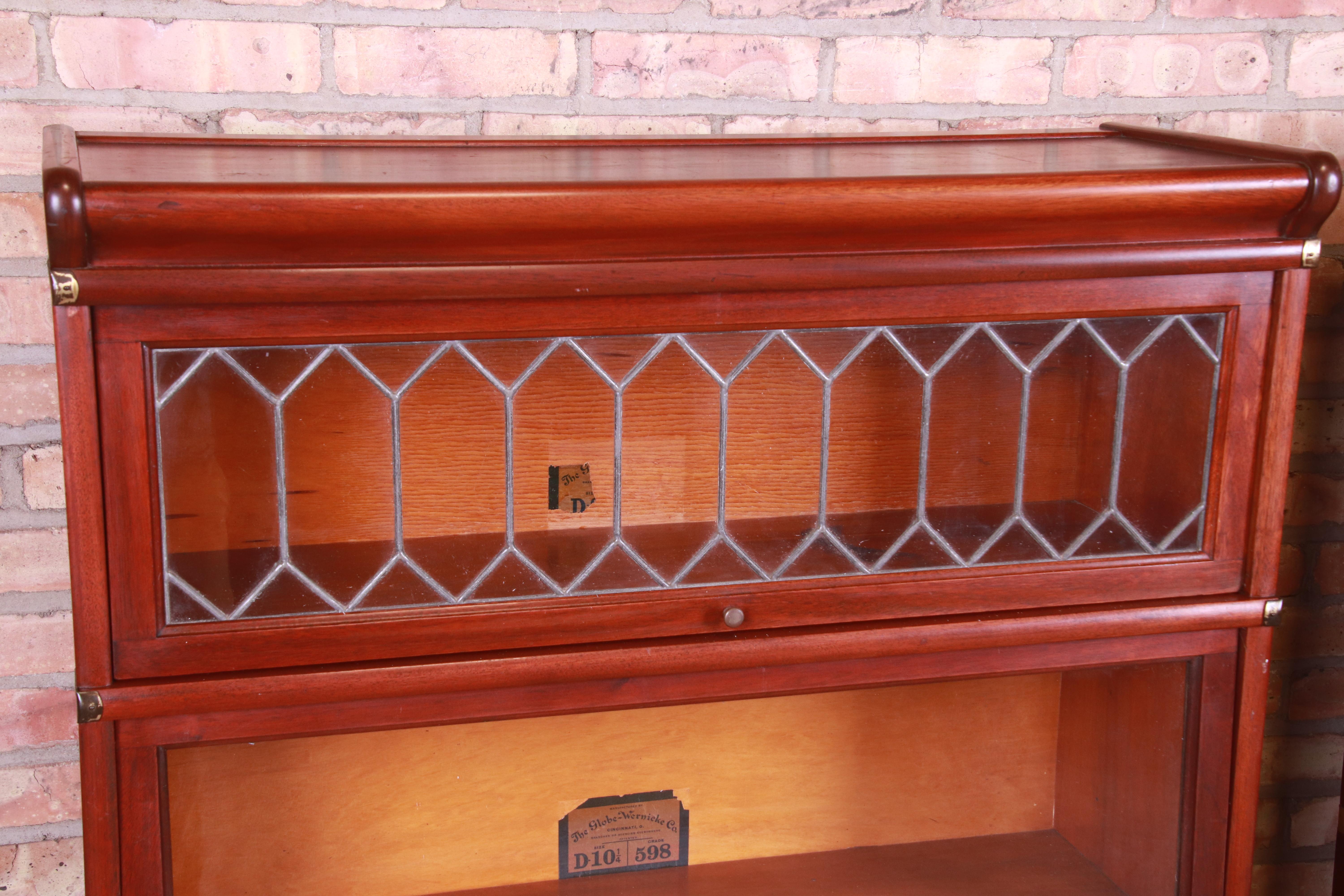 American Antique Globe Wernicke Mahogany Barrister Bookcases with Leaded Glass Doors