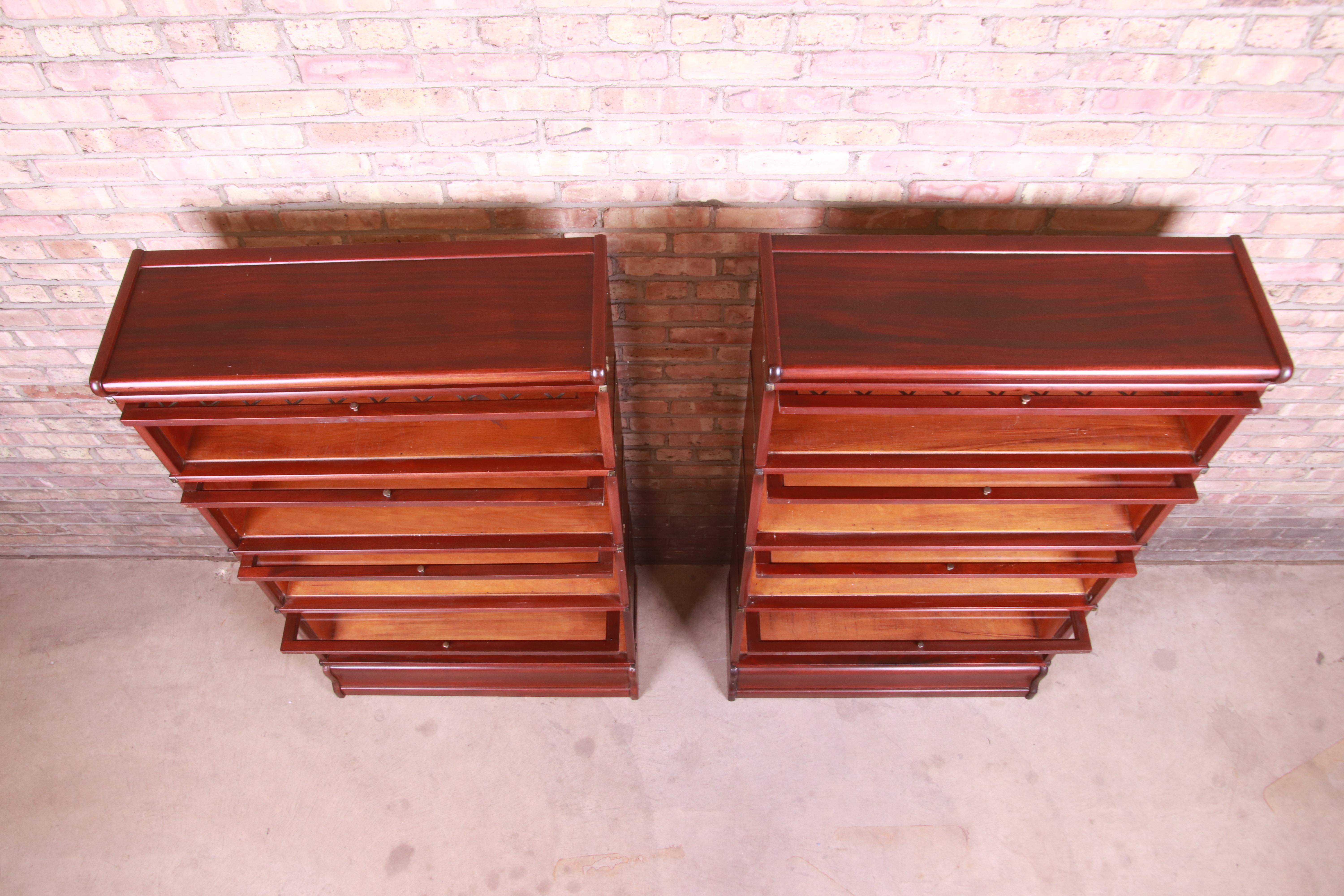 20th Century Antique Globe Wernicke Mahogany Barrister Bookcases with Leaded Glass Doors