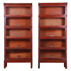 Antique Globe Wernicke Mahogany Five-Stack Barrister Bookcases, Circa 1890s