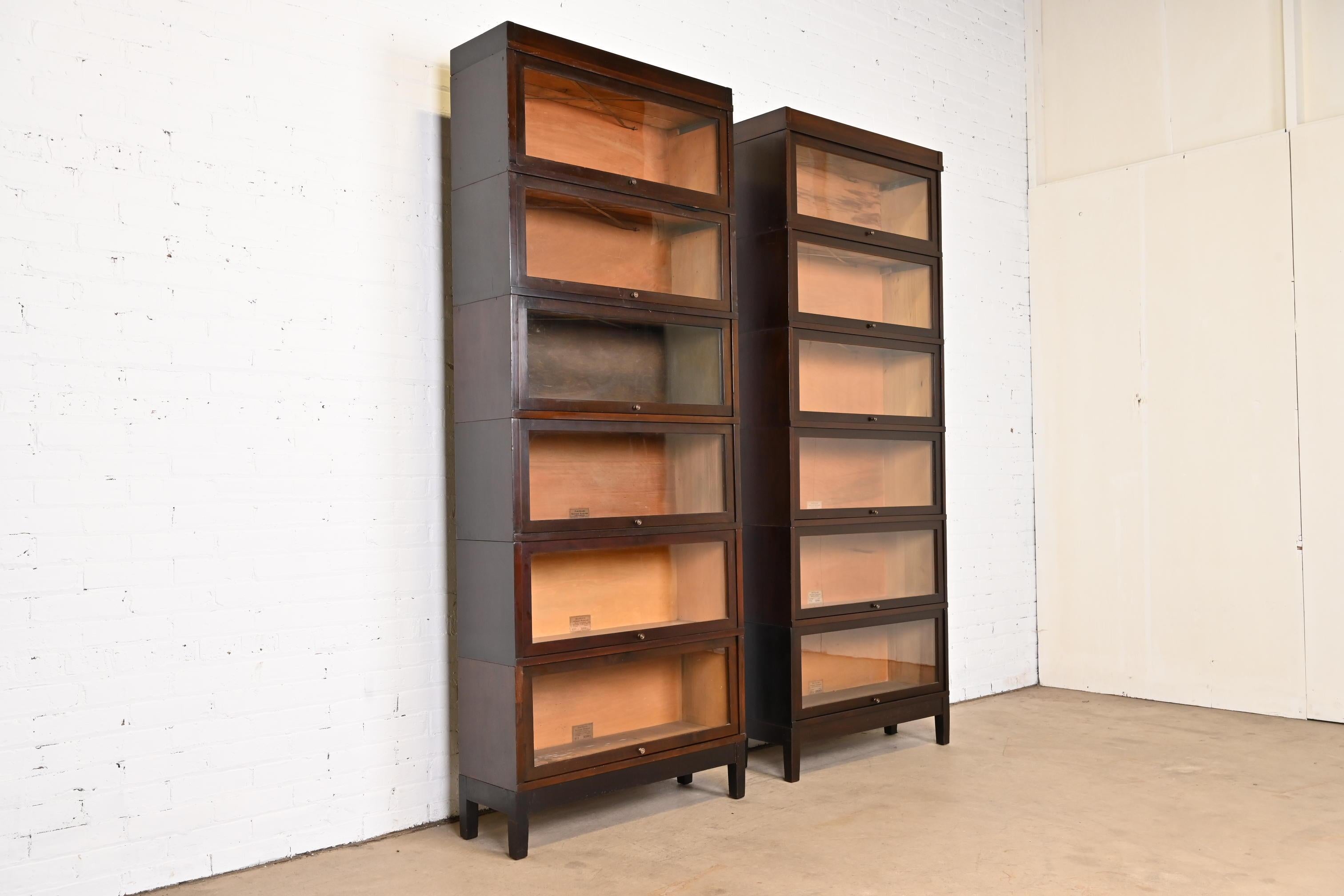 Antique Globe Wernicke Mahogany Six-Stack Barrister Bookcases, Circa 1890s In Good Condition In South Bend, IN