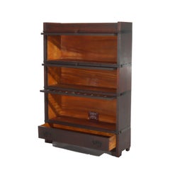 Bibliothèque ancienne Globe Wernicke Mission Oak 3 piles, 1 tiroir Barrister v1920