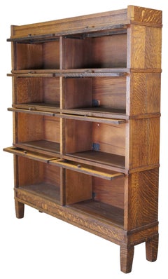Antique Globe Wernicke Mission Oak Double Barrister Library Lawyers Bookcase 61"