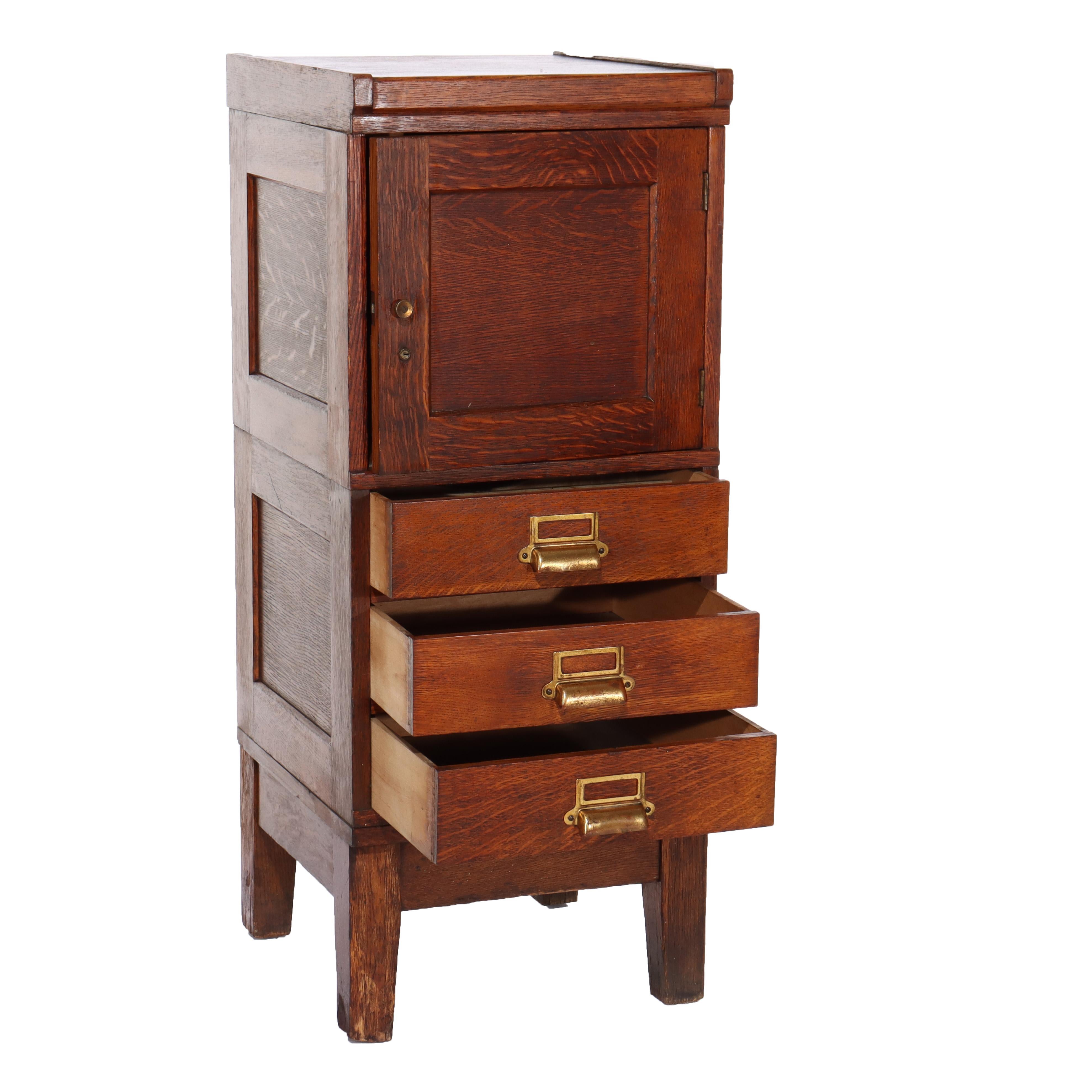 Antique Globe Wernicke Mission Oak Stacking File Cabinet with Three Drawers In Good Condition For Sale In Big Flats, NY
