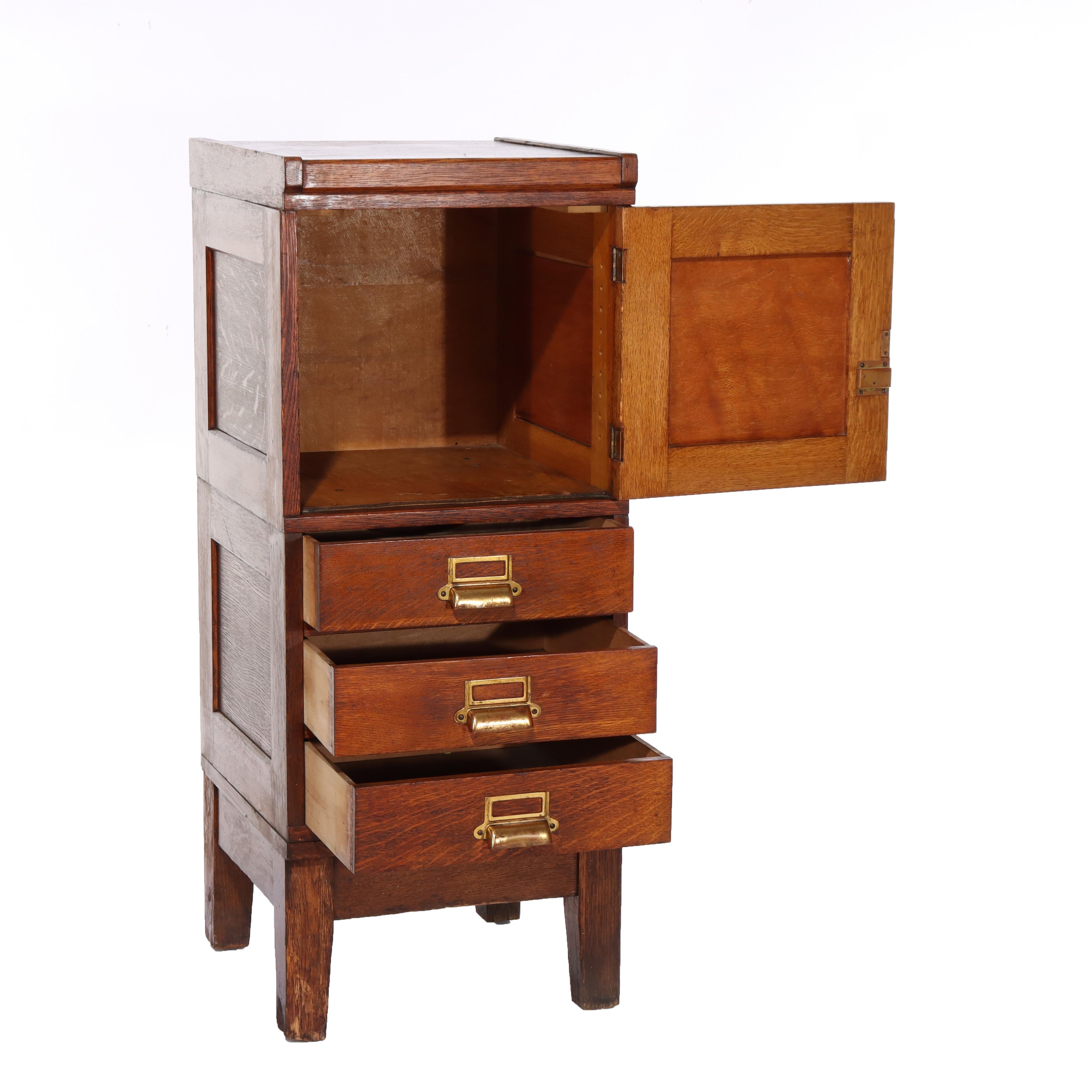 20th Century Antique Globe Wernicke Mission Oak Stacking File Cabinet with Three Drawers For Sale