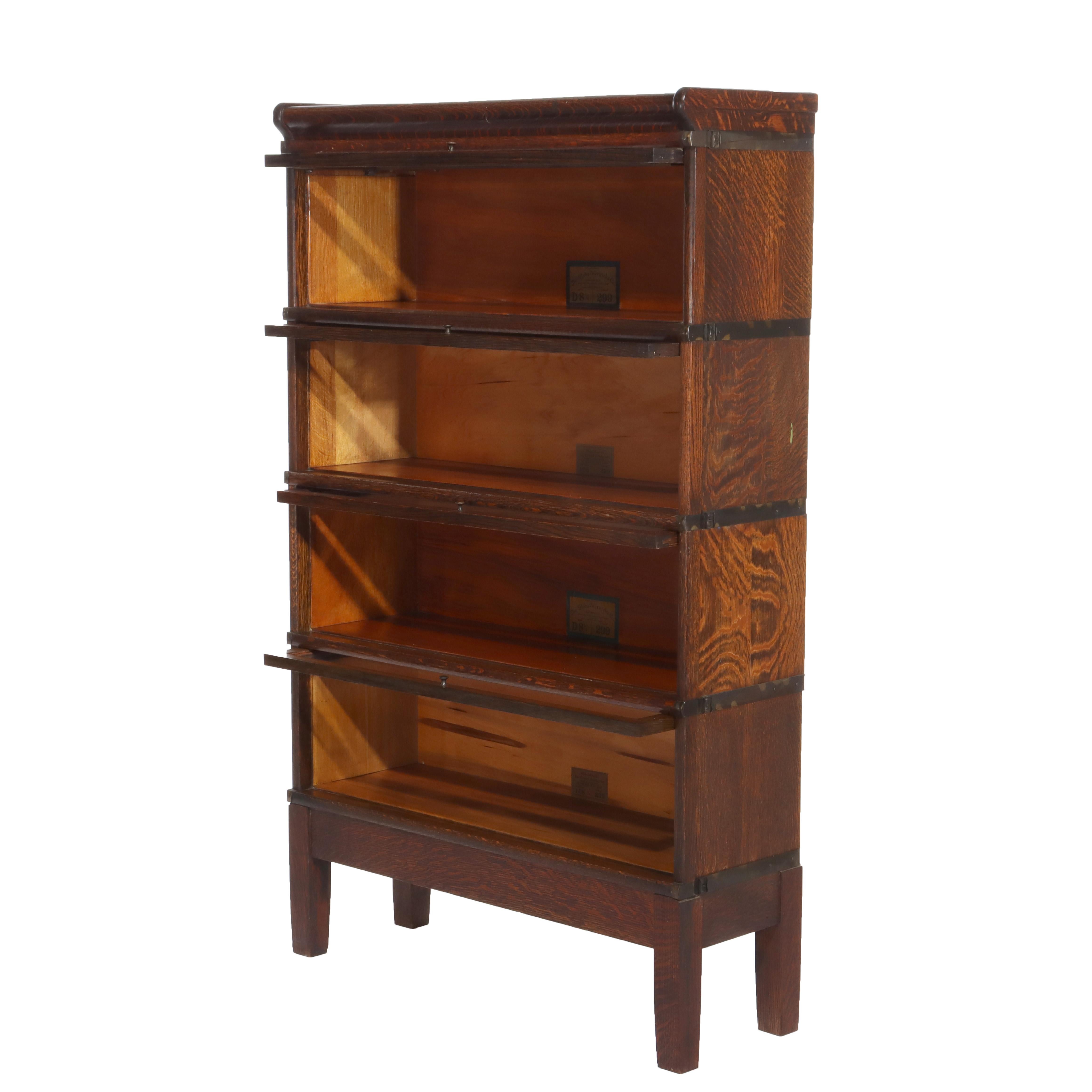 Arts and Crafts Antique Globe Wernicke Oak Four Stack Barrister Bookcase Signed C1920 For Sale