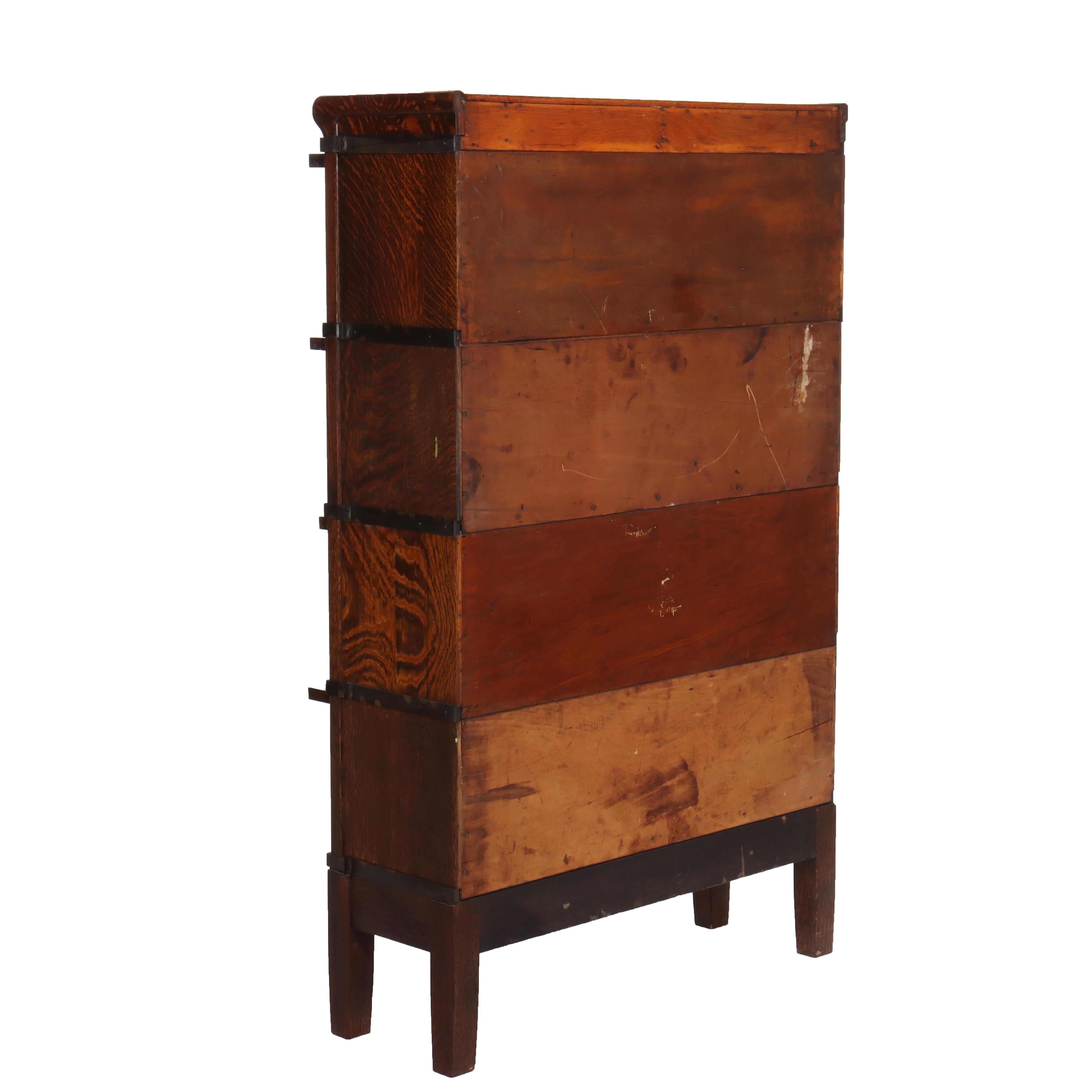 20th Century Antique Globe Wernicke Oak Four Stack Barrister Bookcase Signed C1920 For Sale