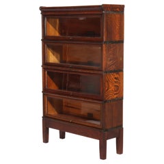 Antique Globe Wernicke Oak Four Stack Barrister Bookcase Signed C1920