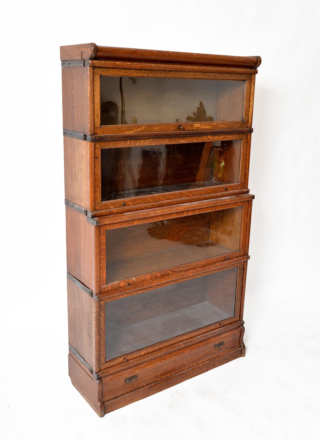 Hand-Crafted Antique Globe Wernicke Oak Glass Stacking Library Barrister Modular Bookcase