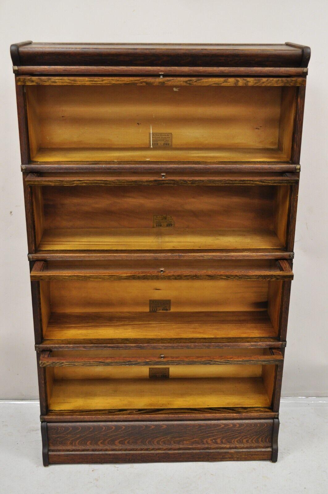 Antique Globe Wernicke Quartersawn Oak Four Section Stacking Barrister Bookcase 1