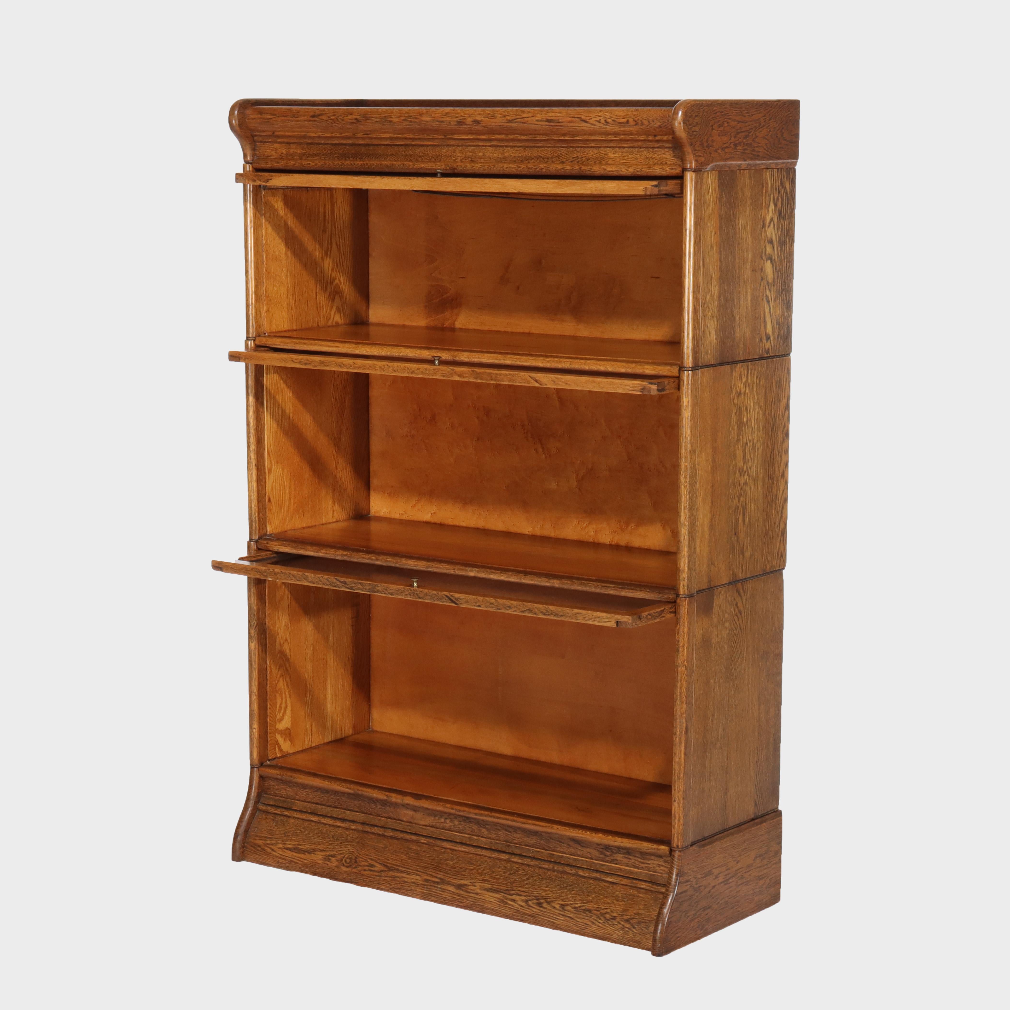***Reduced In-House Delivery Rates - Click on “Ask Seller” to Request a Quote***
Antique Globe Wernicke School Oak Three Stack Bookcase C1920.   
Measures - 32