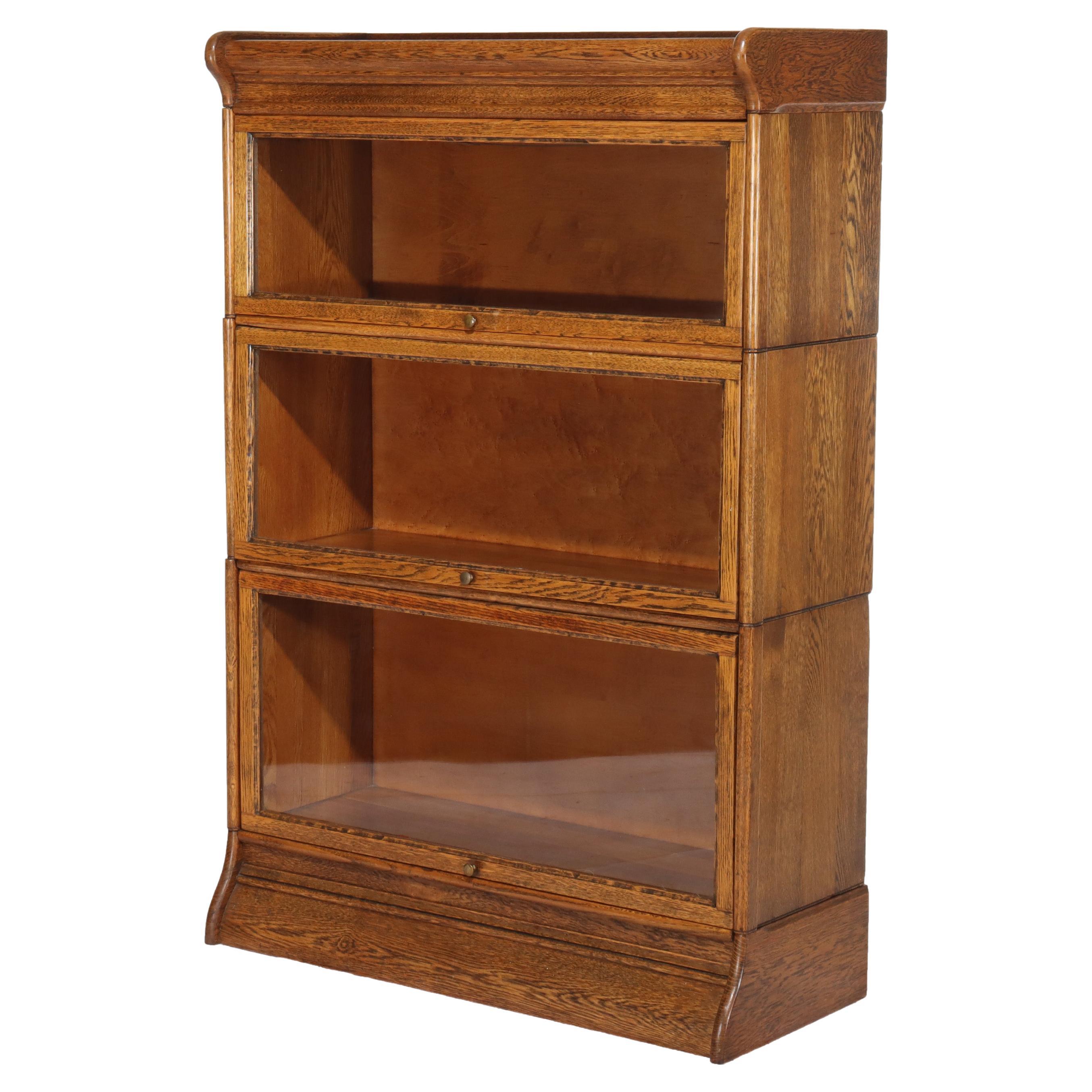 Antique Globe Wernicke School Oak Three Stack Bookcase C1920