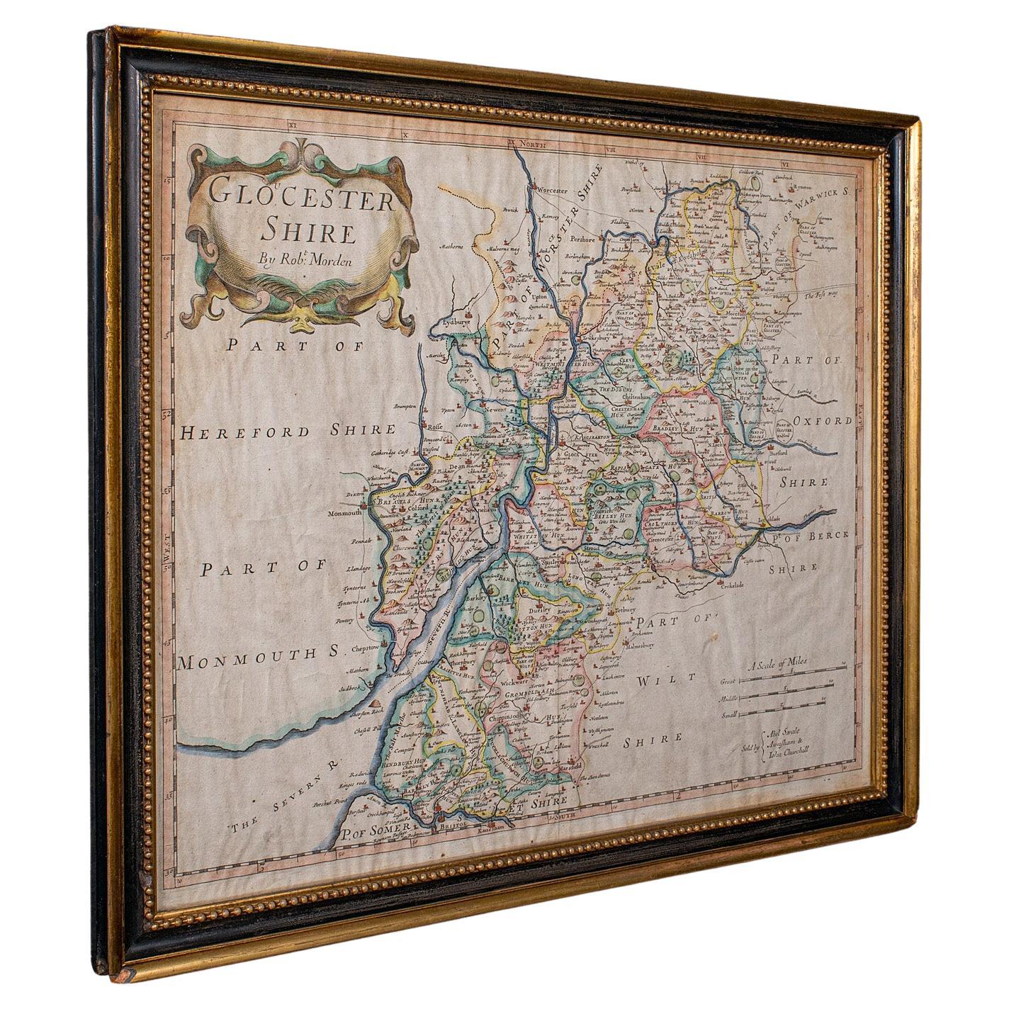 Mapa antiguo de Gloucestershire, Atlas, Inglés, Robert Morden, Cartografía, C.1700