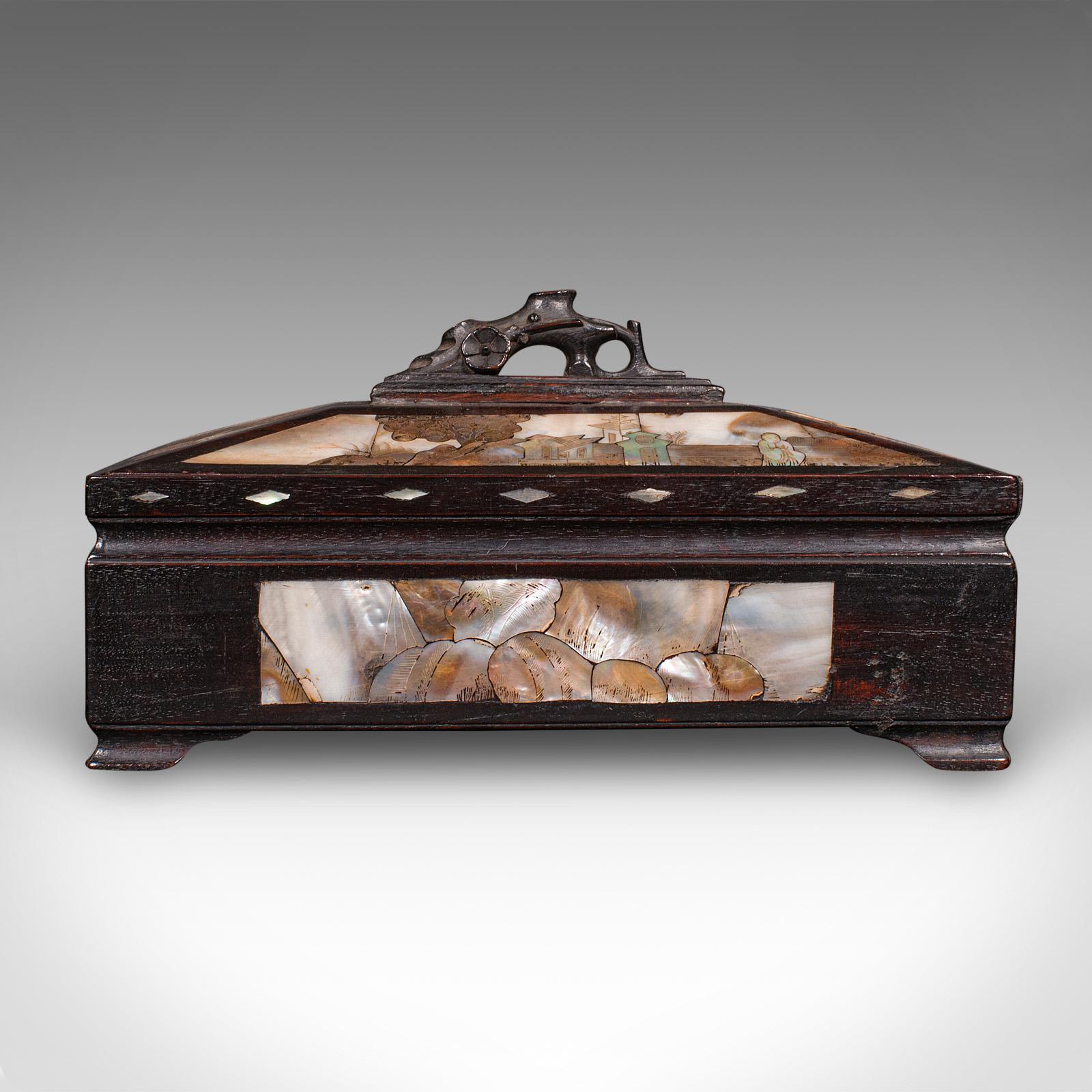 Caja de guantes antigua, Oriental, Cofre decorativo con incrustaciones, Dinastía Qing, Eduardiana en Bueno estado para la venta en Hele, Devon, GB