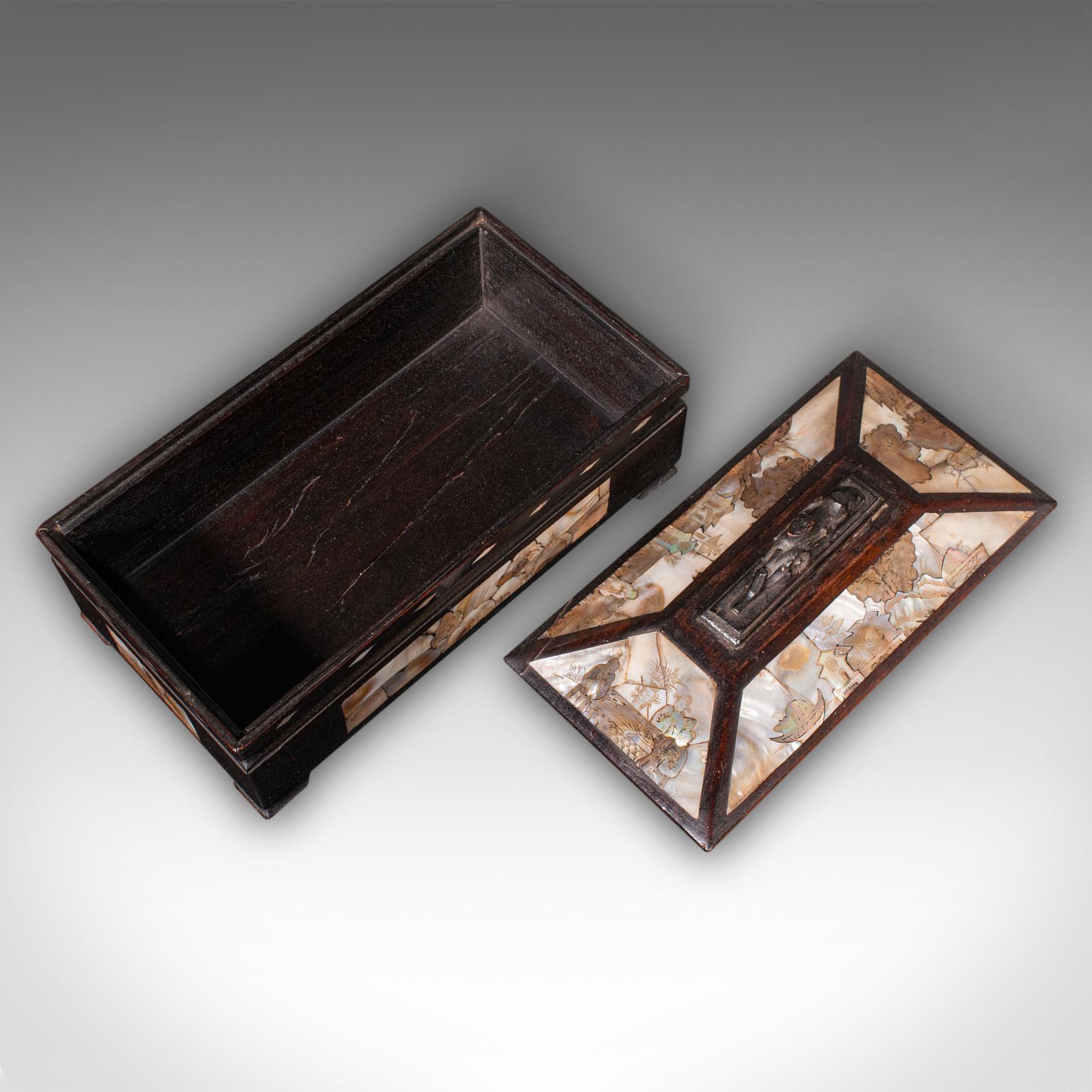 Caja de guantes antigua, Oriental, Cofre decorativo con incrustaciones, Dinastía Qing, Eduardiana Caoba en venta