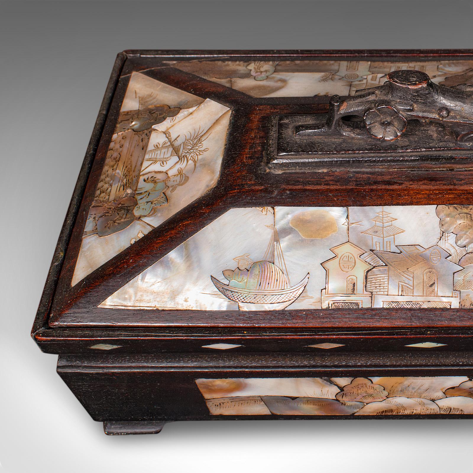 Caja de guantes antigua, Oriental, Cofre decorativo con incrustaciones, Dinastía Qing, Eduardiana en venta 1