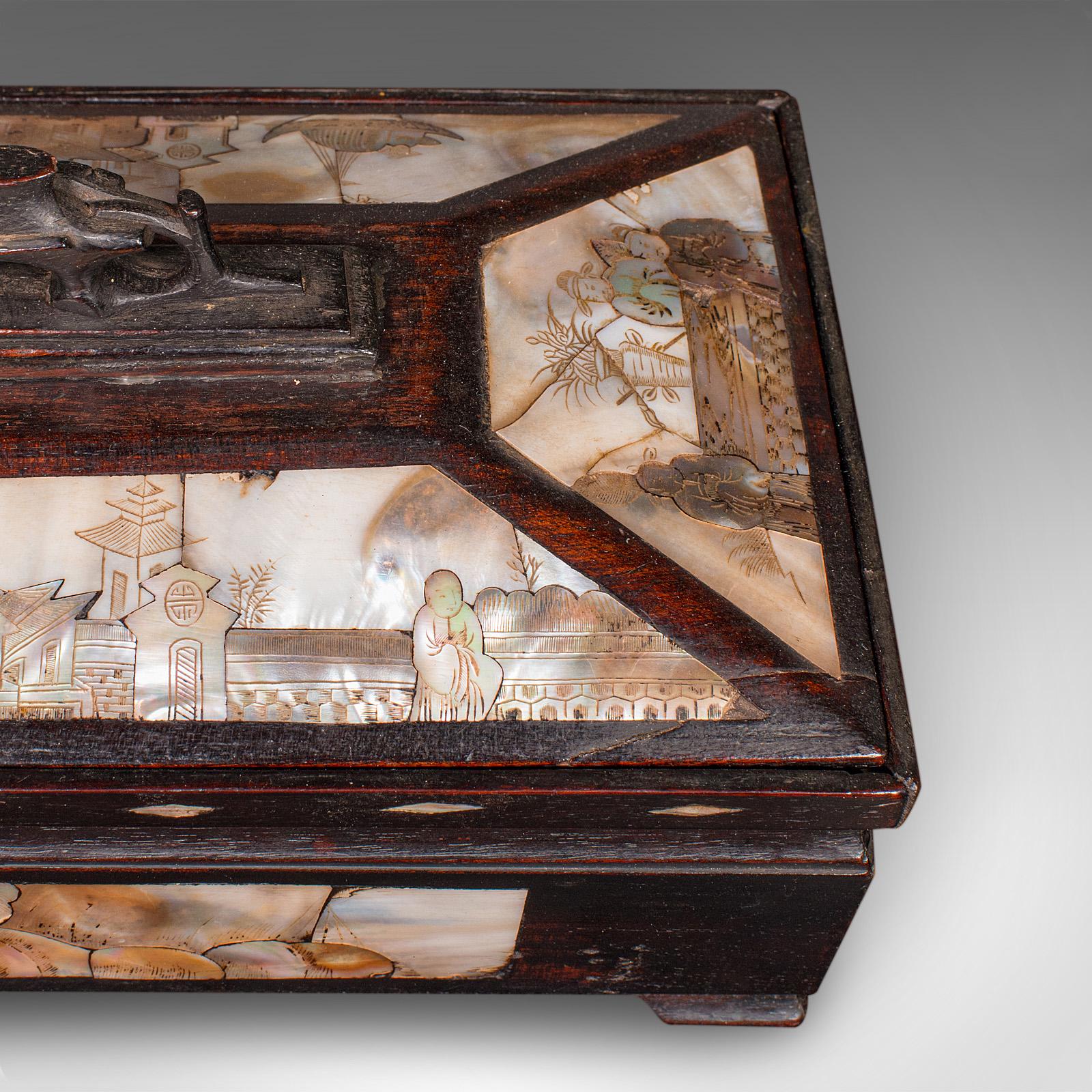 Caja de guantes antigua, Oriental, Cofre decorativo con incrustaciones, Dinastía Qing, Eduardiana en venta 2