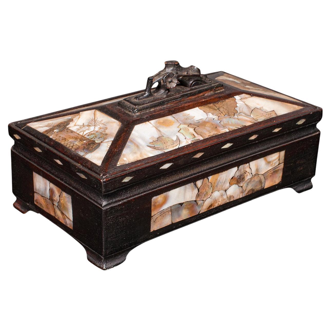 Caja de guantes antigua, Oriental, Cofre decorativo con incrustaciones, Dinastía Qing, Eduardiana en venta