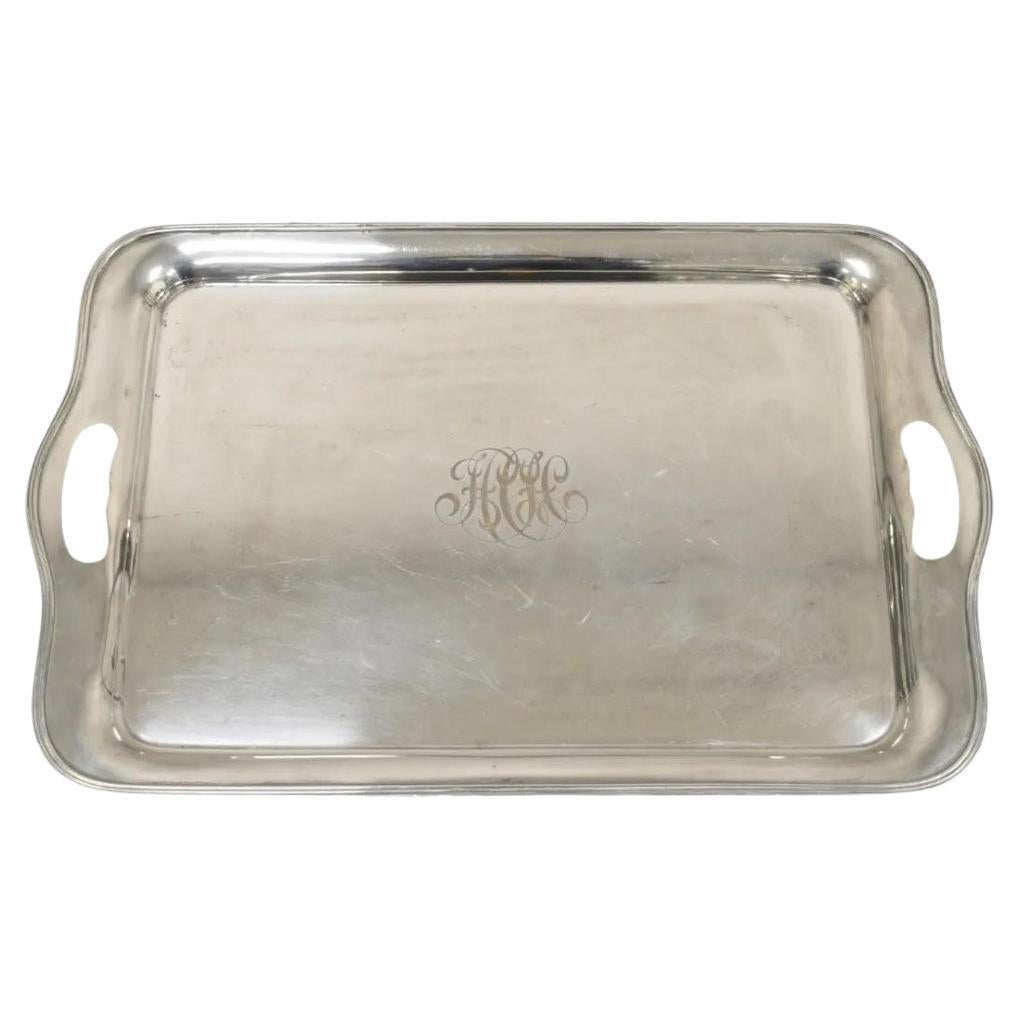 Antique GM Co English Edwardian Silver Plated Twin Handle Serving Platter Tray For Sale