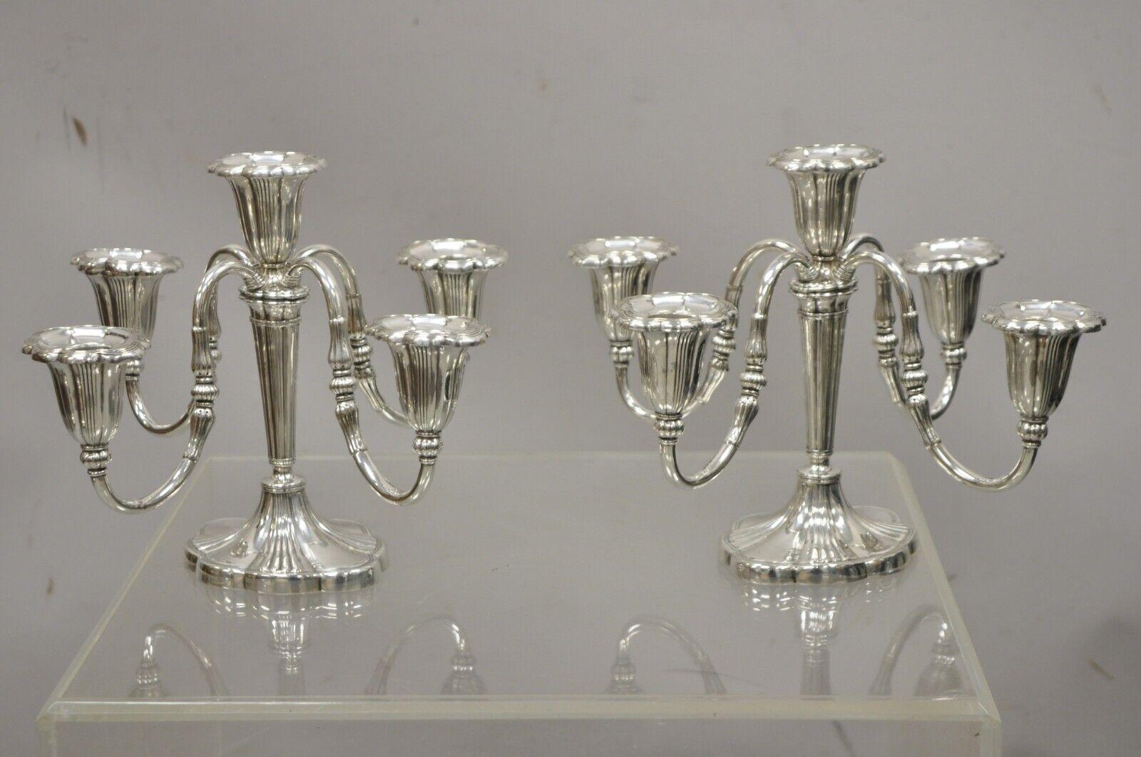 Antique GM Co. English Victorian Silver Plate 4 Arm 5 Candle Candelabra, Pair 3