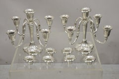 Antique GM Co. English Victorian Silver Plate 4 Arm 5 Candle Candelabra, Pair