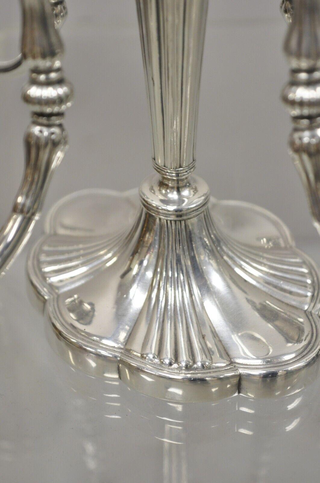 Antique GM Co. English Victorian Silver Plate 4 Arm 5 Candle Candelabra, Pair In Good Condition In Philadelphia, PA